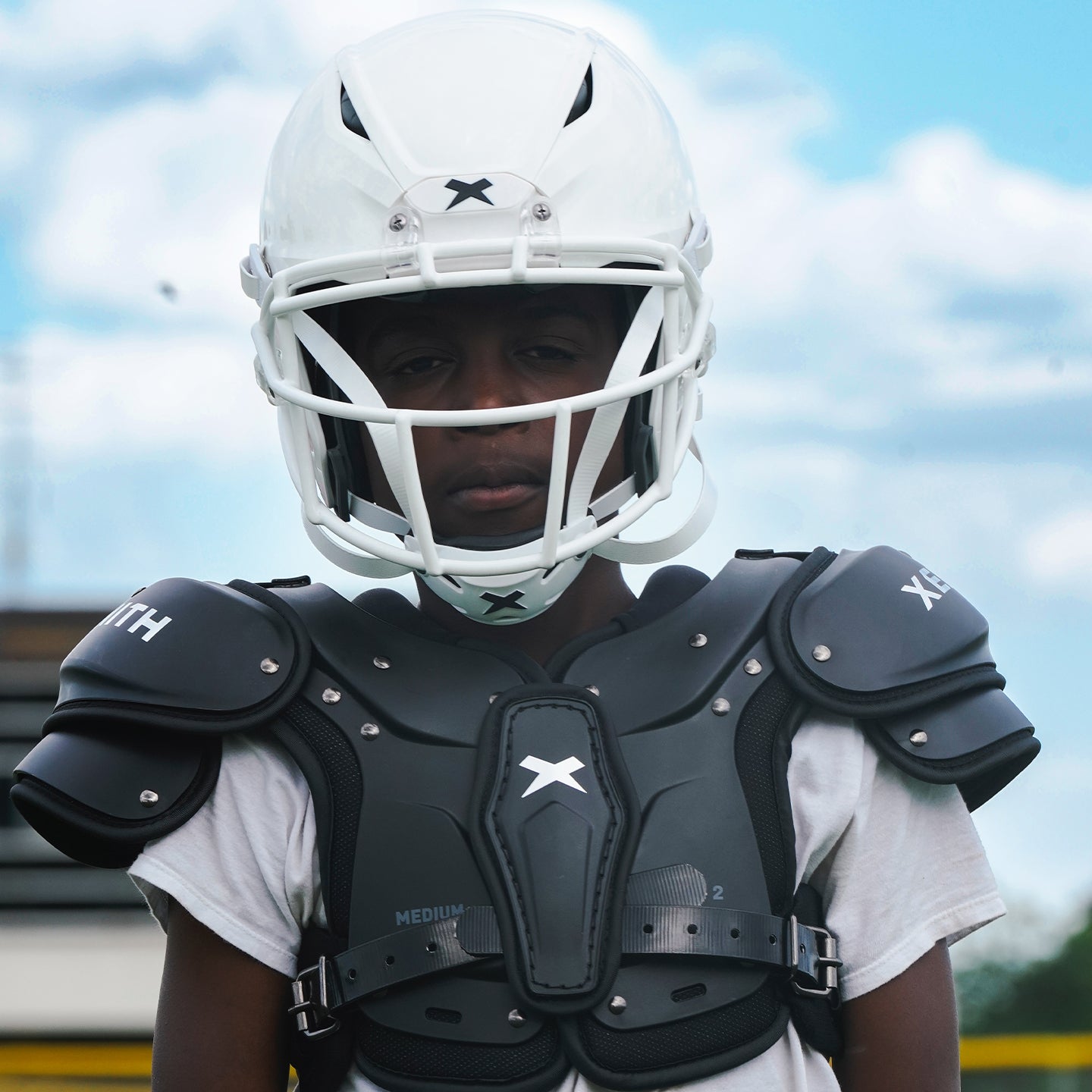 white shadow helmet on player