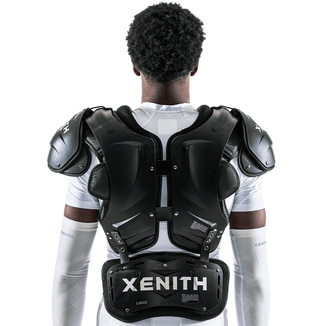 Color::black | Black Xenith back plate with white Xenith logo.