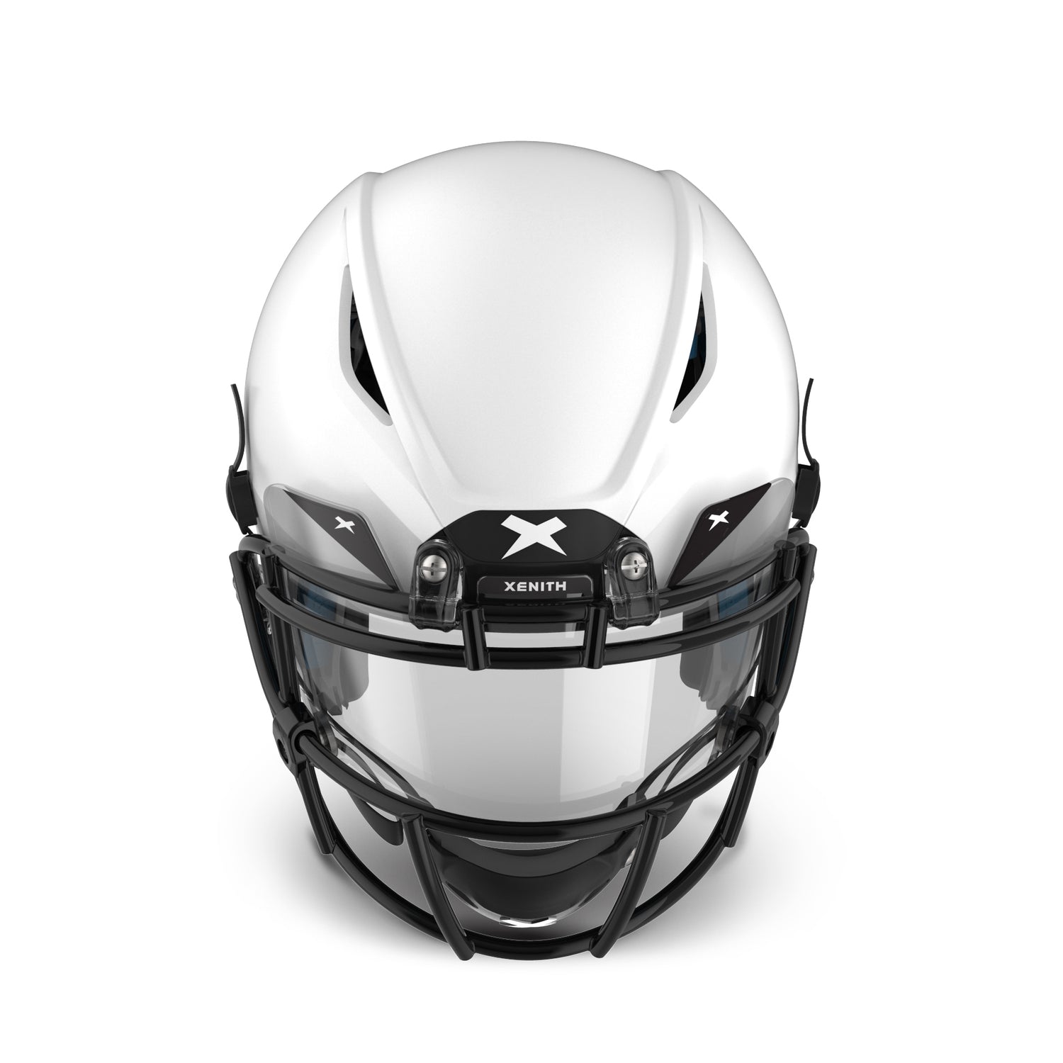 Front view of a Xenith Shadow XR football helmet on a white background.