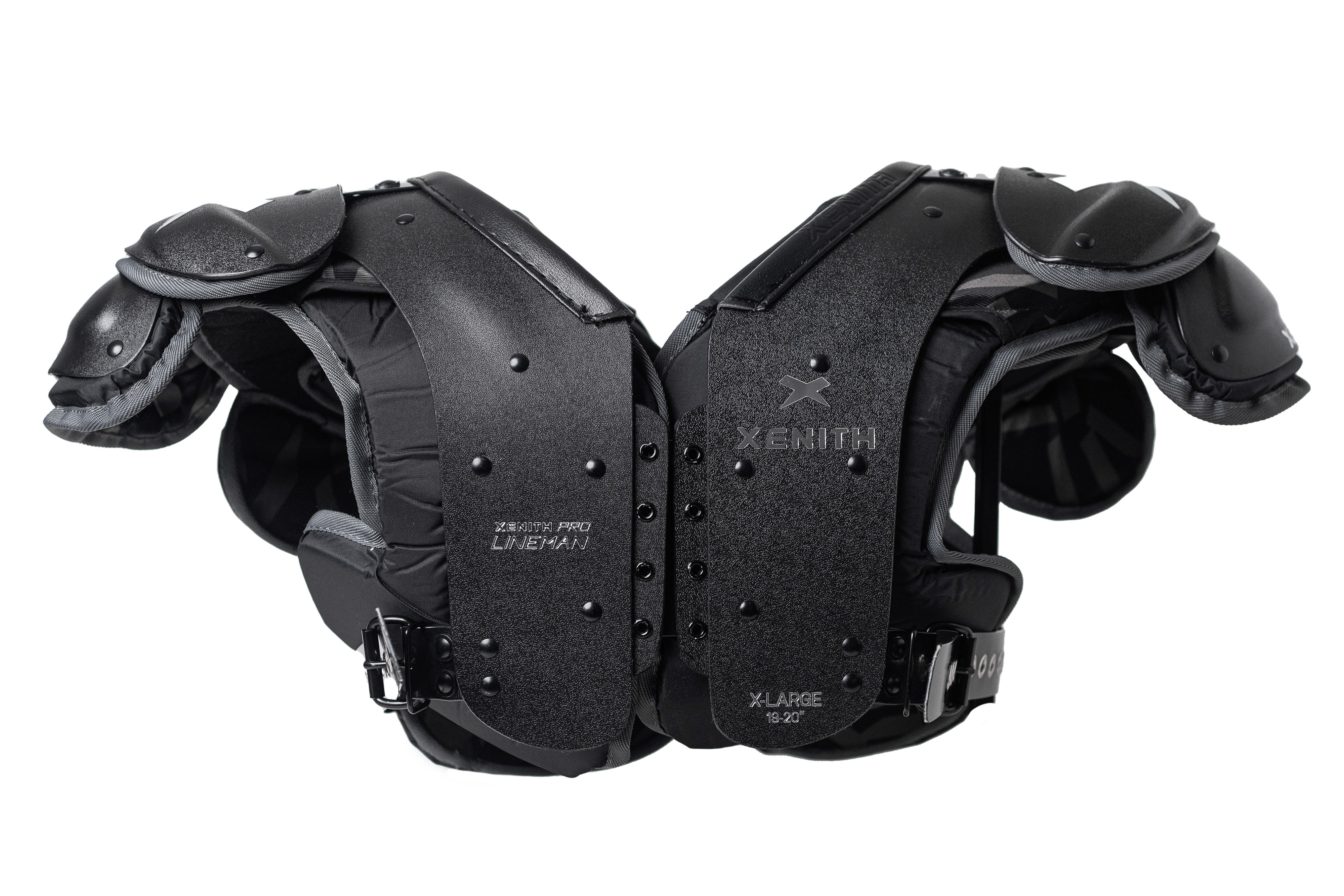 Black Xenith Pro Lineman shoulder pads from the front #style_lineman