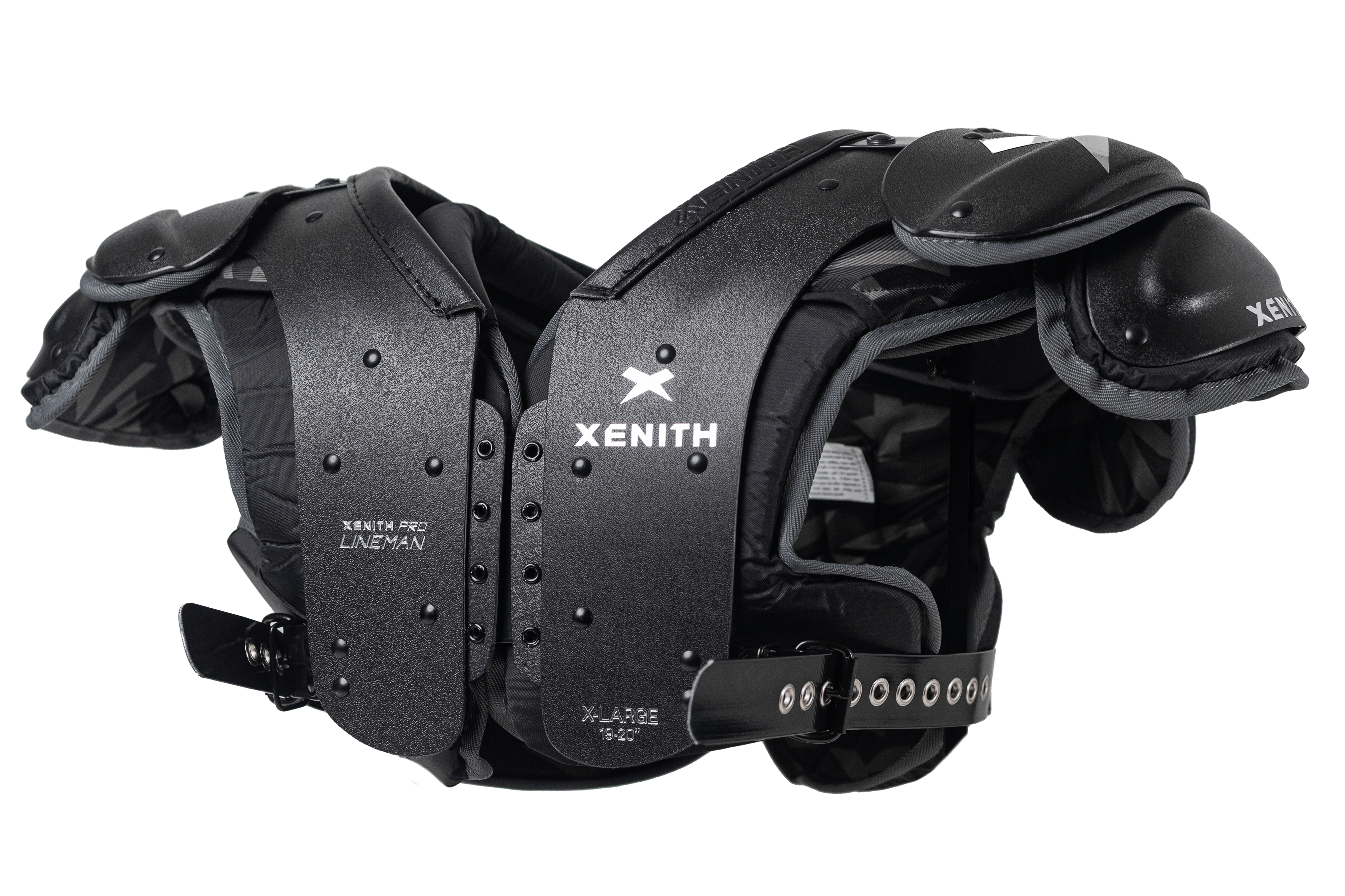 Black Xenith Pro Lineman shoulder pads from the side #style_lineman