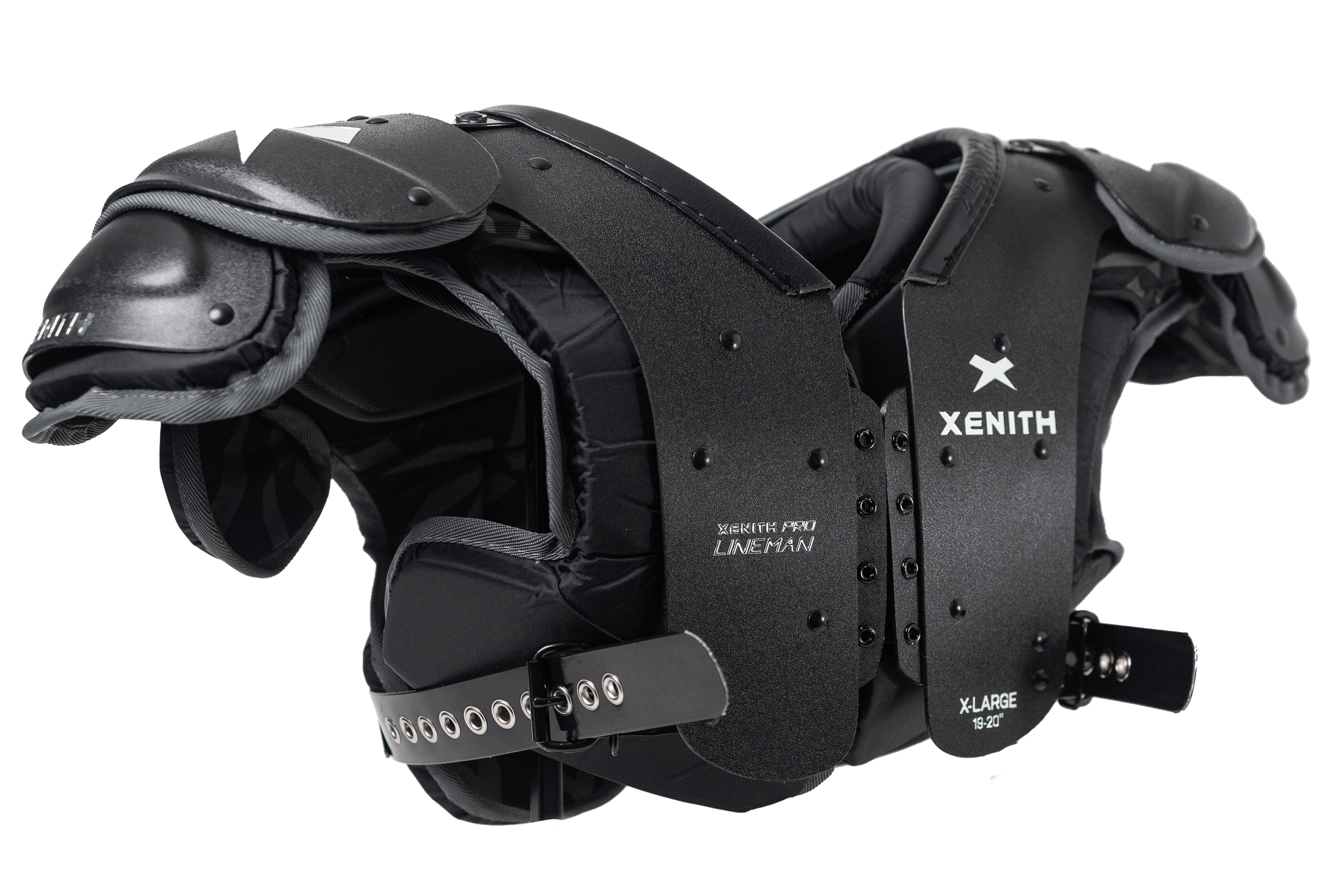 Black Xenith Pro Lineman shoulder pads from the side #style_lineman