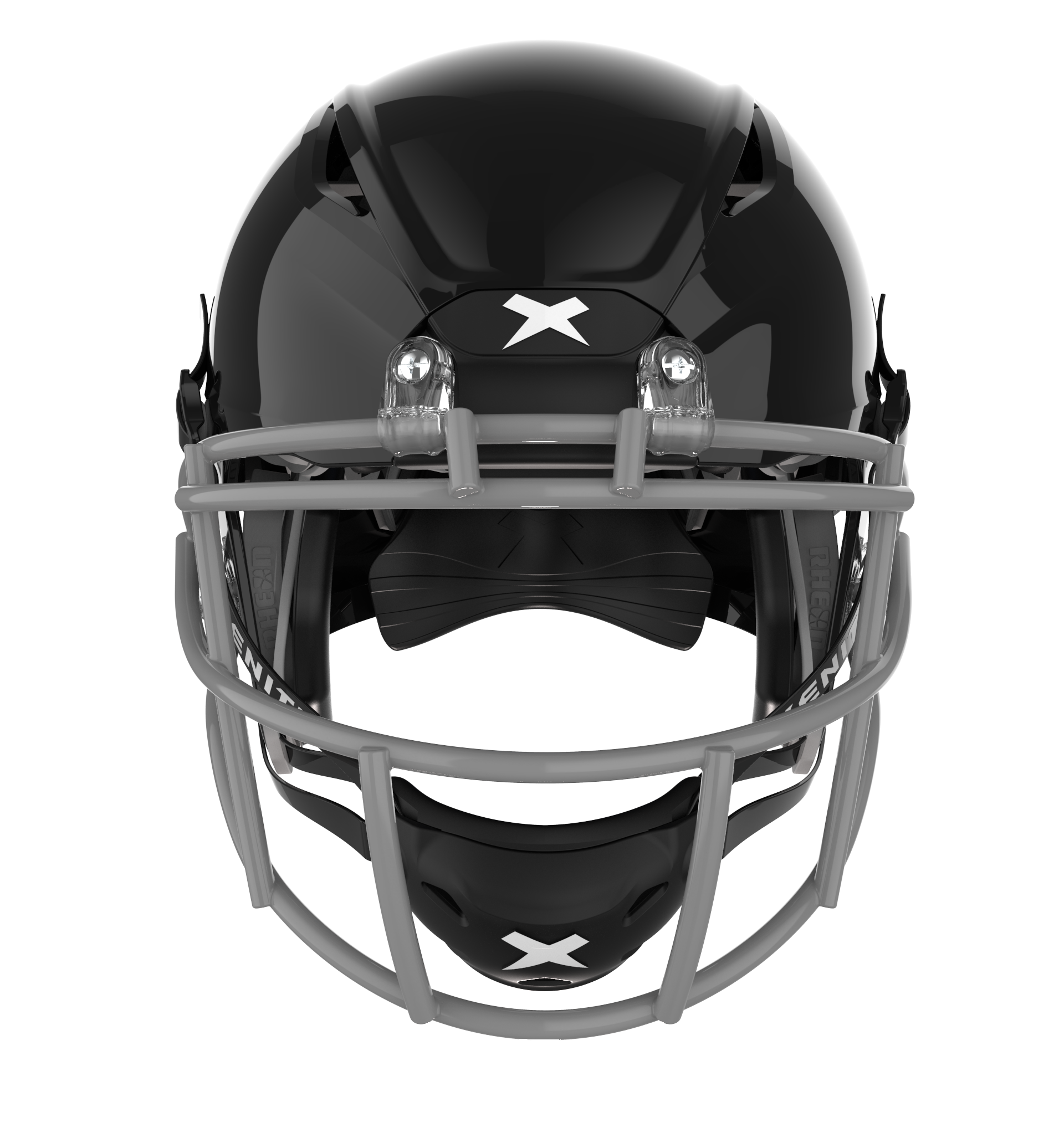 Color::black/grey, facemask::xrs-21x | Shadow XR football helmet with matte black shell and gray XRS-21X facemask from front.