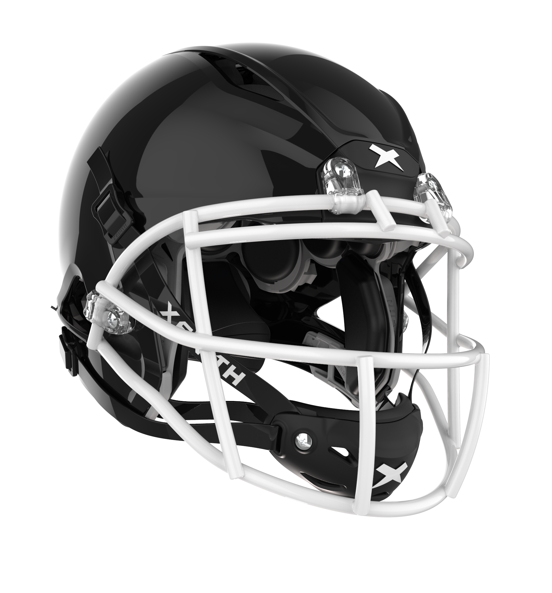 #Color_black/white, facemask::xrs-21x | Shadow XR football helmet with black shell and white XRS-21X facemask from front angle.