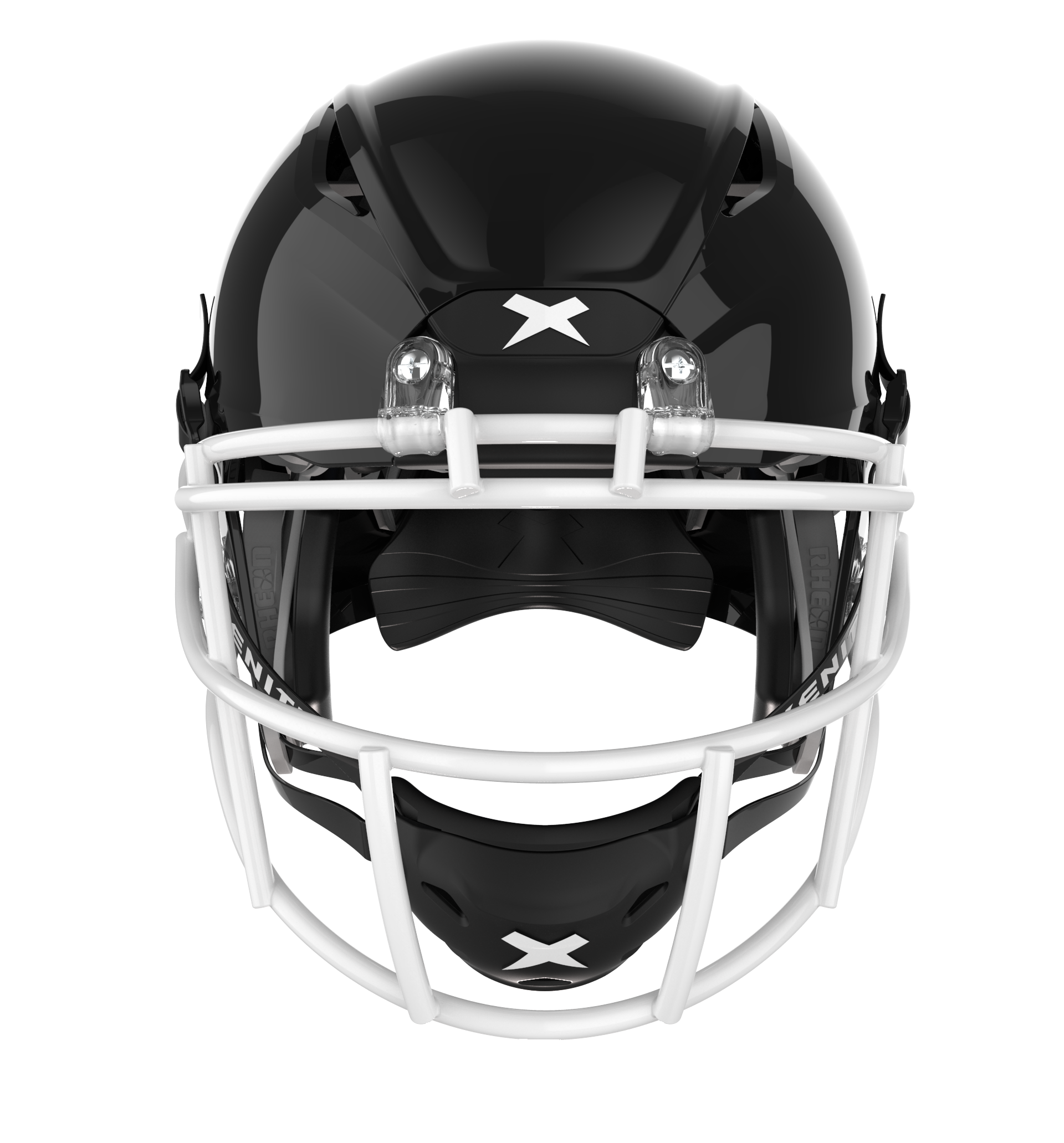 #Color_black/white, facemask::xrs-21x | Shadow XR football helmet with black shell and white XRS-21X facemask from front.