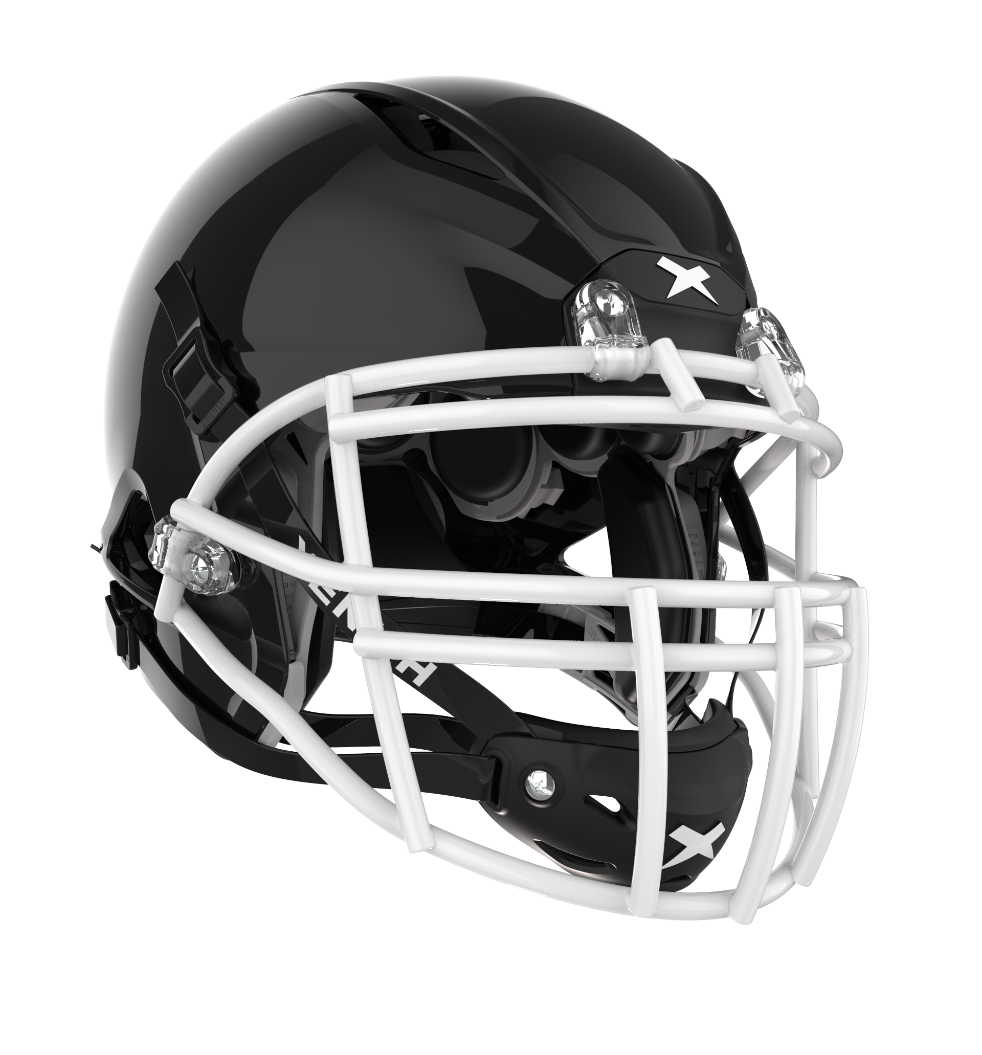 #Color_black/white, facemask::xrs-22x | Shadow XR football helmet with black shell and white XRS-22X facemask from front angle.