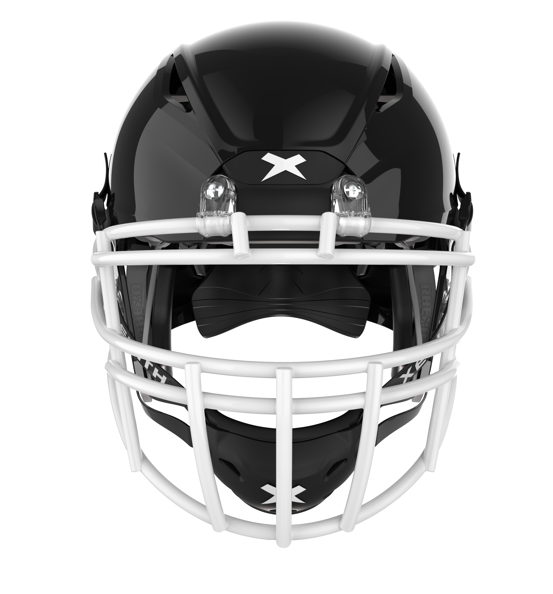 #Color_black/white, facemask::xrs-22x | Shadow XR football helmet with black shell and white XRS-22X facemask from front.