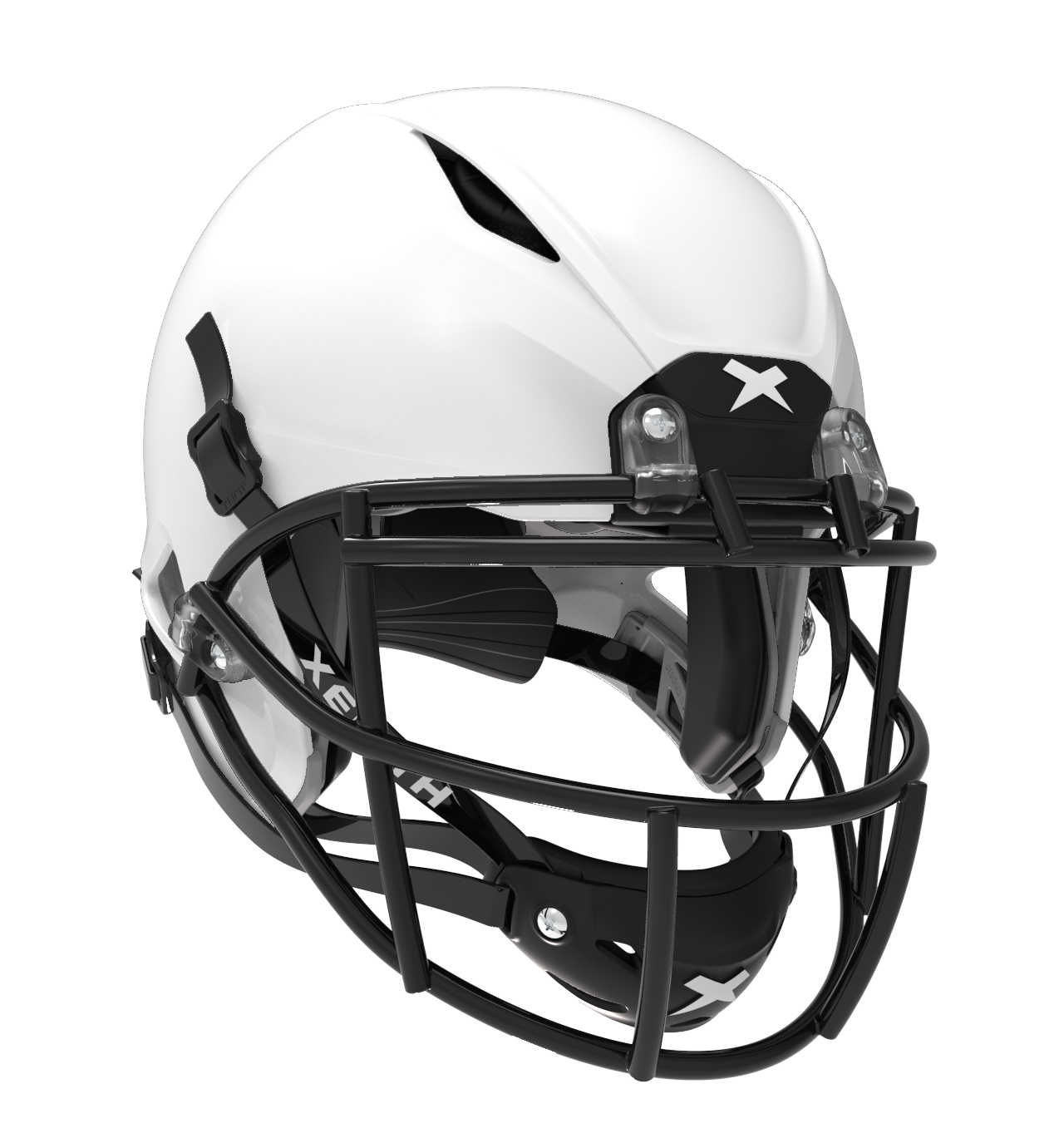 #Color_white/black, facemask::xrs-21x | Shadow XR football helmet with white shell and black XRS-21X facemask from front angle.