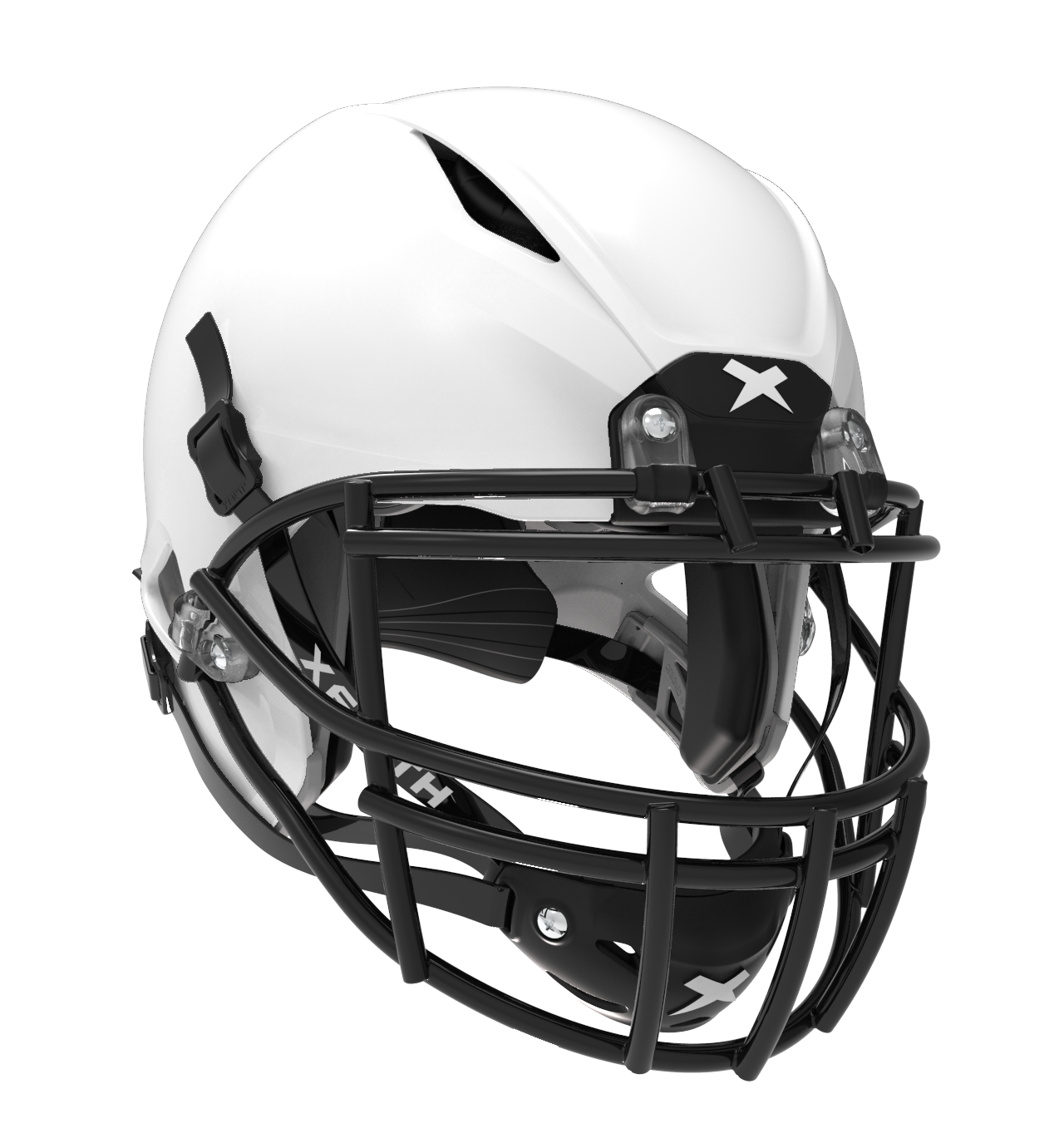 #Color_white/black, facemask::xrs-22x | Shadow XR football helmet with white shell and black XRS-22X facemask from front angle.