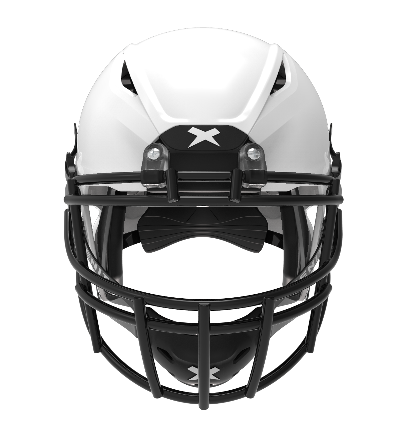 #Color_white/black, facemask::xrs-22x | Shadow XR football helmet with white shell and black XRS-22X facemask from front.