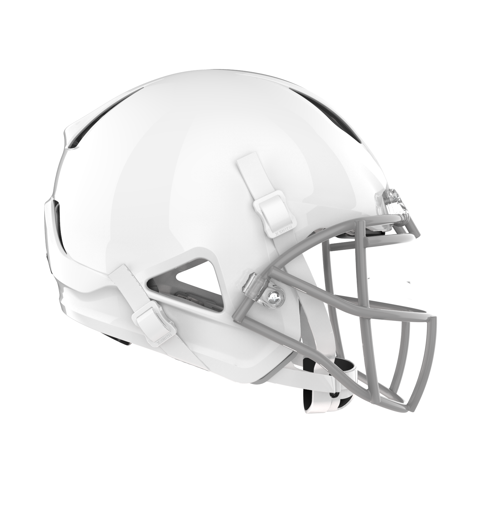 #Color_white/grey, facemask::xrs-21x | Shadow XR football helmet with white shell and grey XRS-21X facemask from side.