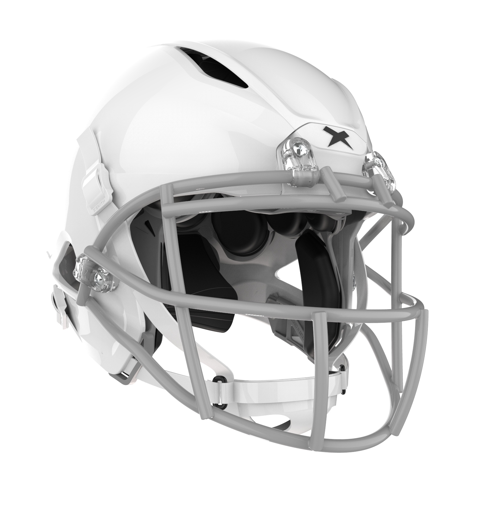 #Color_white/grey, facemask::xrs-21x | Shadow XR football helmet with white shell and grey XRS-21X facemask from front angle.