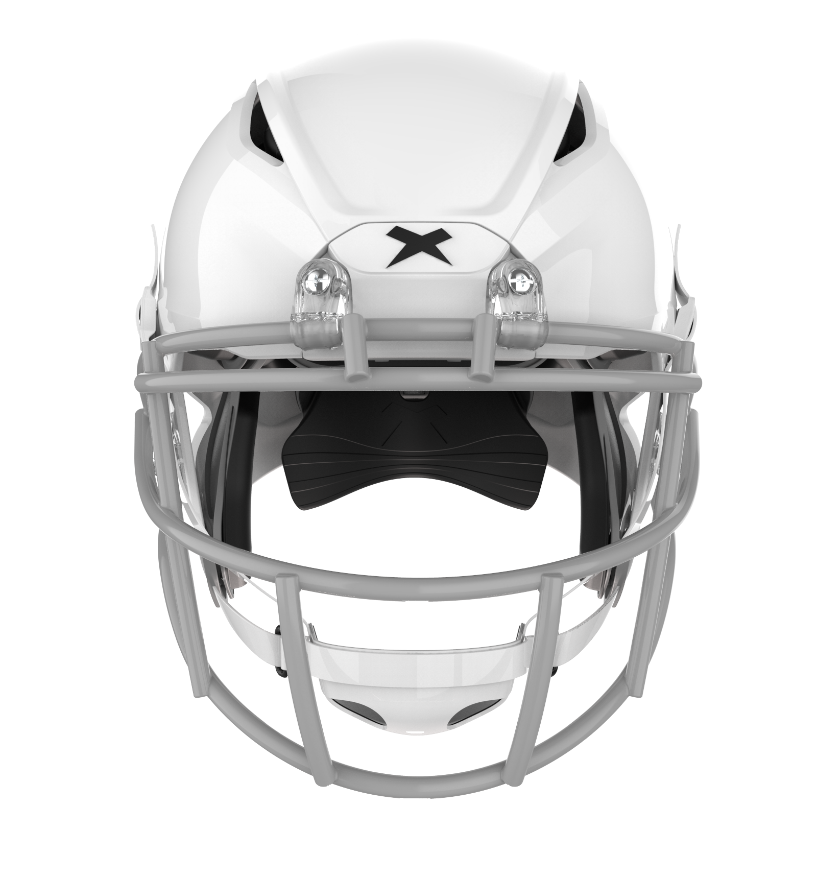 #Color_white/grey, facemask::xrs-21x | Shadow XR football helmet with white shell and grey XRS-21X facemask from front.