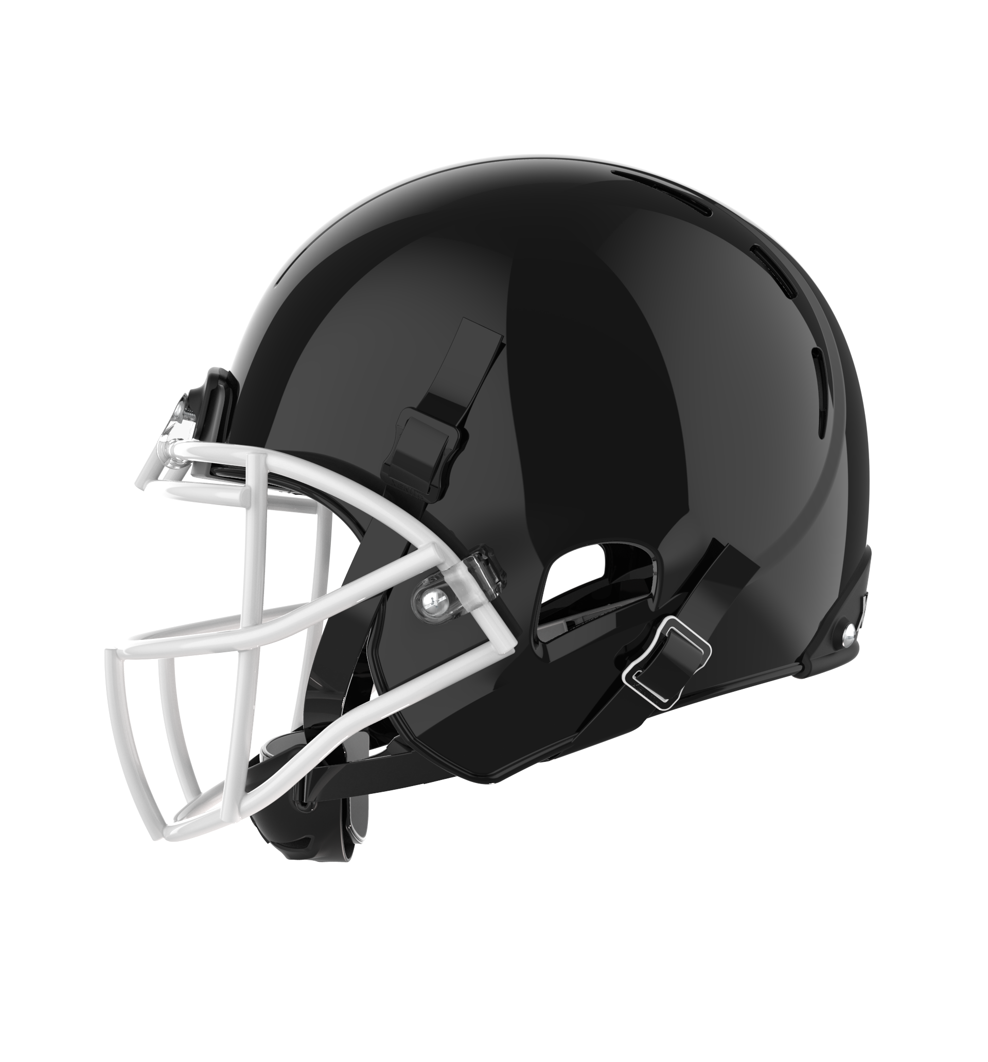 Color::black/white, facemask::xrs-21x | X2E+ football helmet with black shell and white XRS-21X facemask from side.