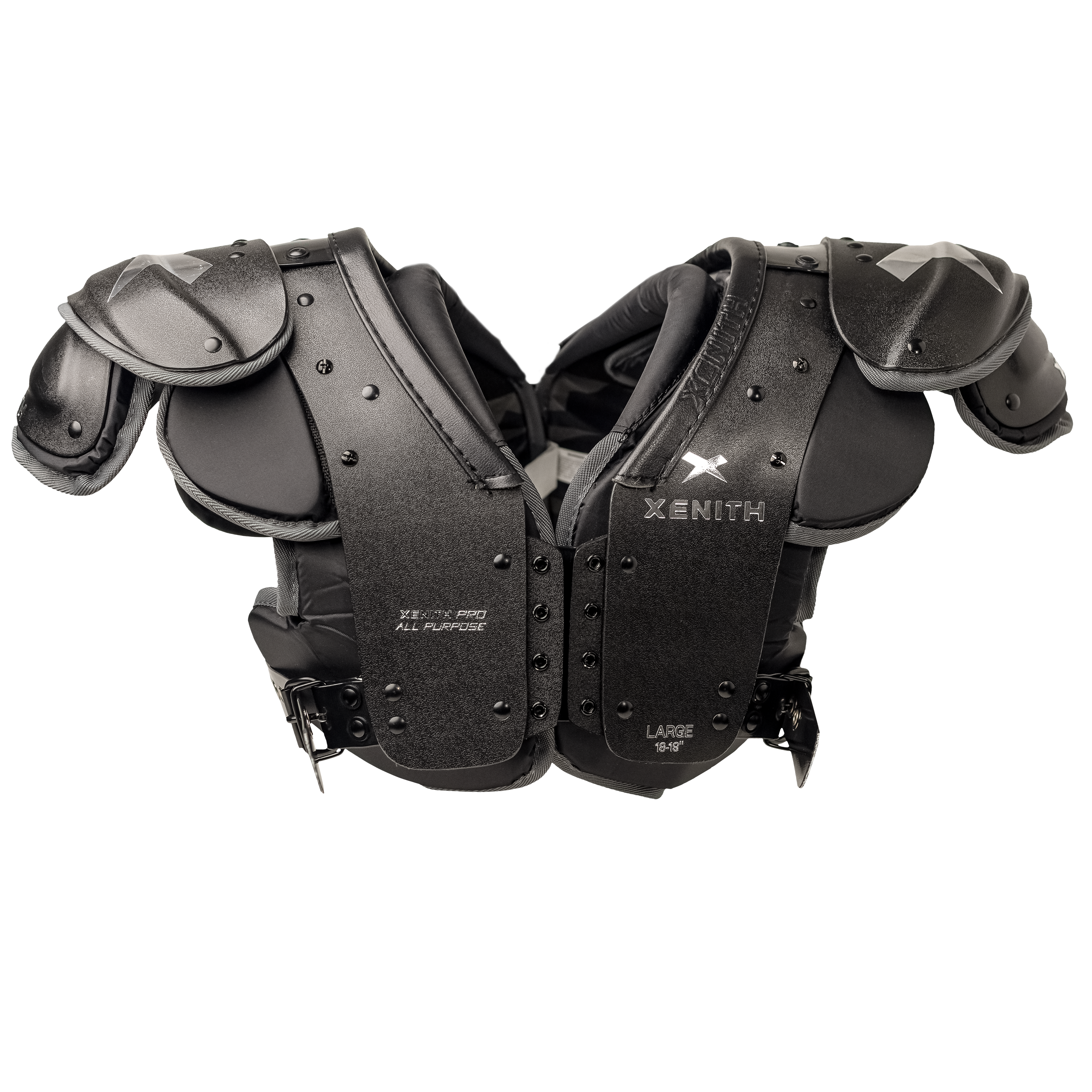 Black Xenith Pro All Purpose Shoulder Pads from the front #style_all purpose