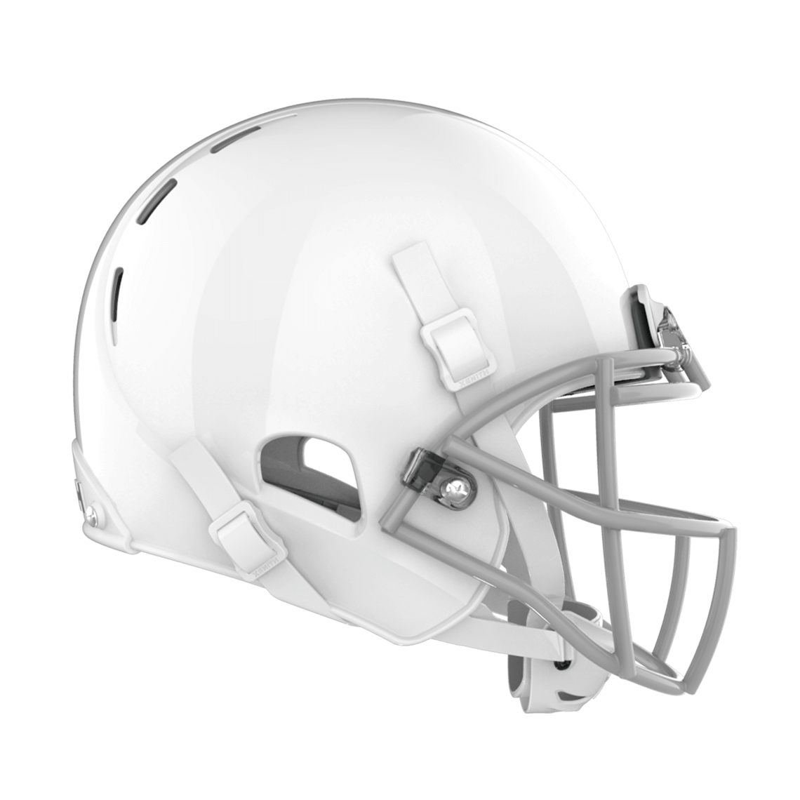 Color::white/grey, facemask::xrs-21x | X2E+ football helmet with white shell and grey XRS-21X facemask from side.