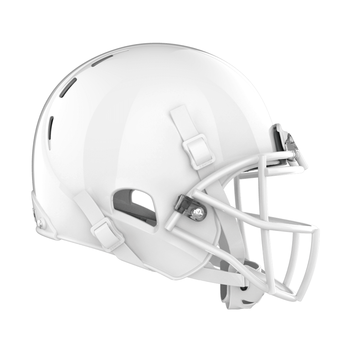 Color::white/white, facemask::xrs-21x | X2E+ football helmet with white shell and white XRS-21X facemask from side.