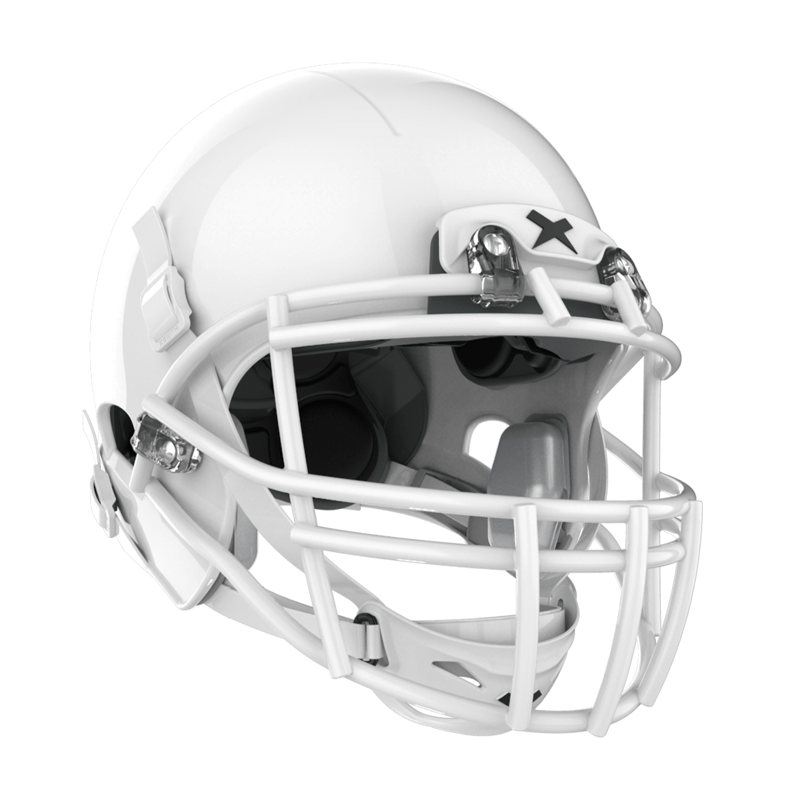 Color::white/white, facemask::xrs-22x | X2E+ football helmet with white shell and white XRS-22X facemask from front angle.