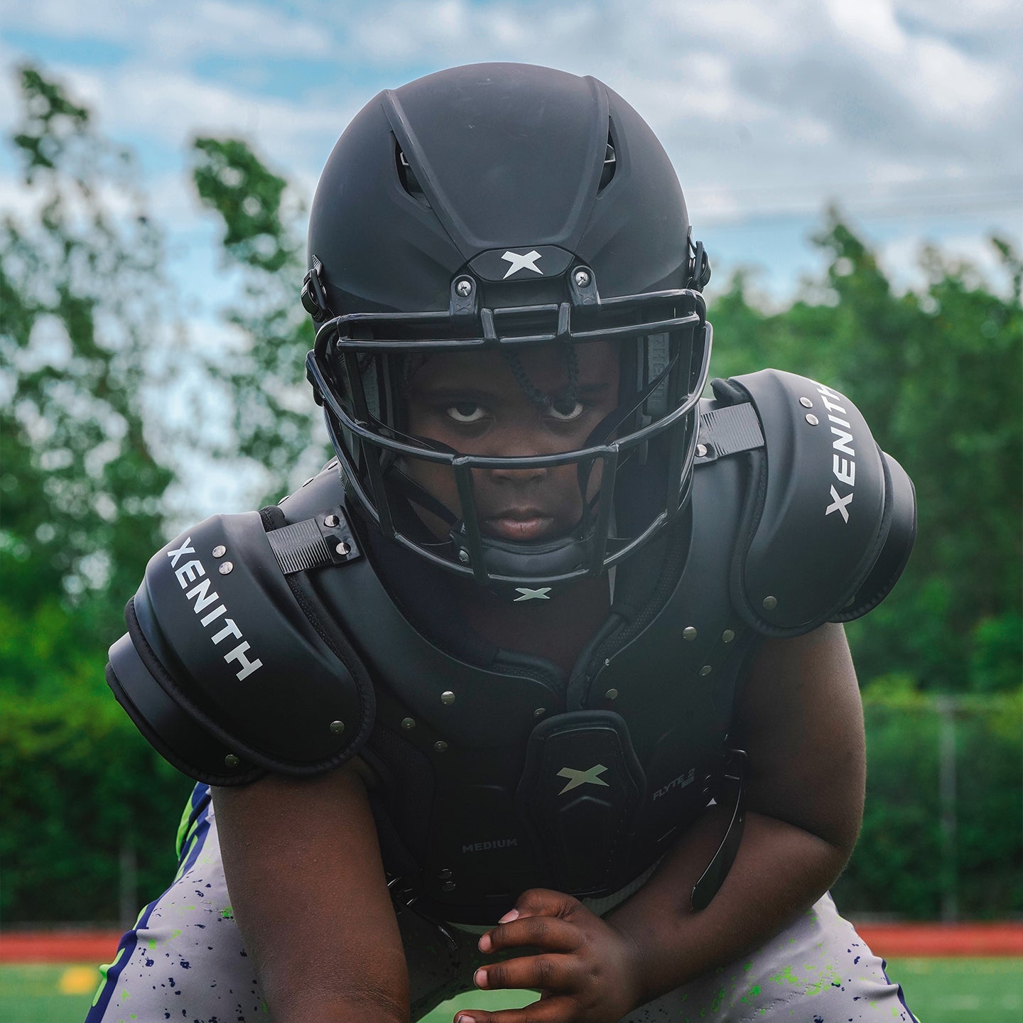 player wearing a black shadow xr helmet