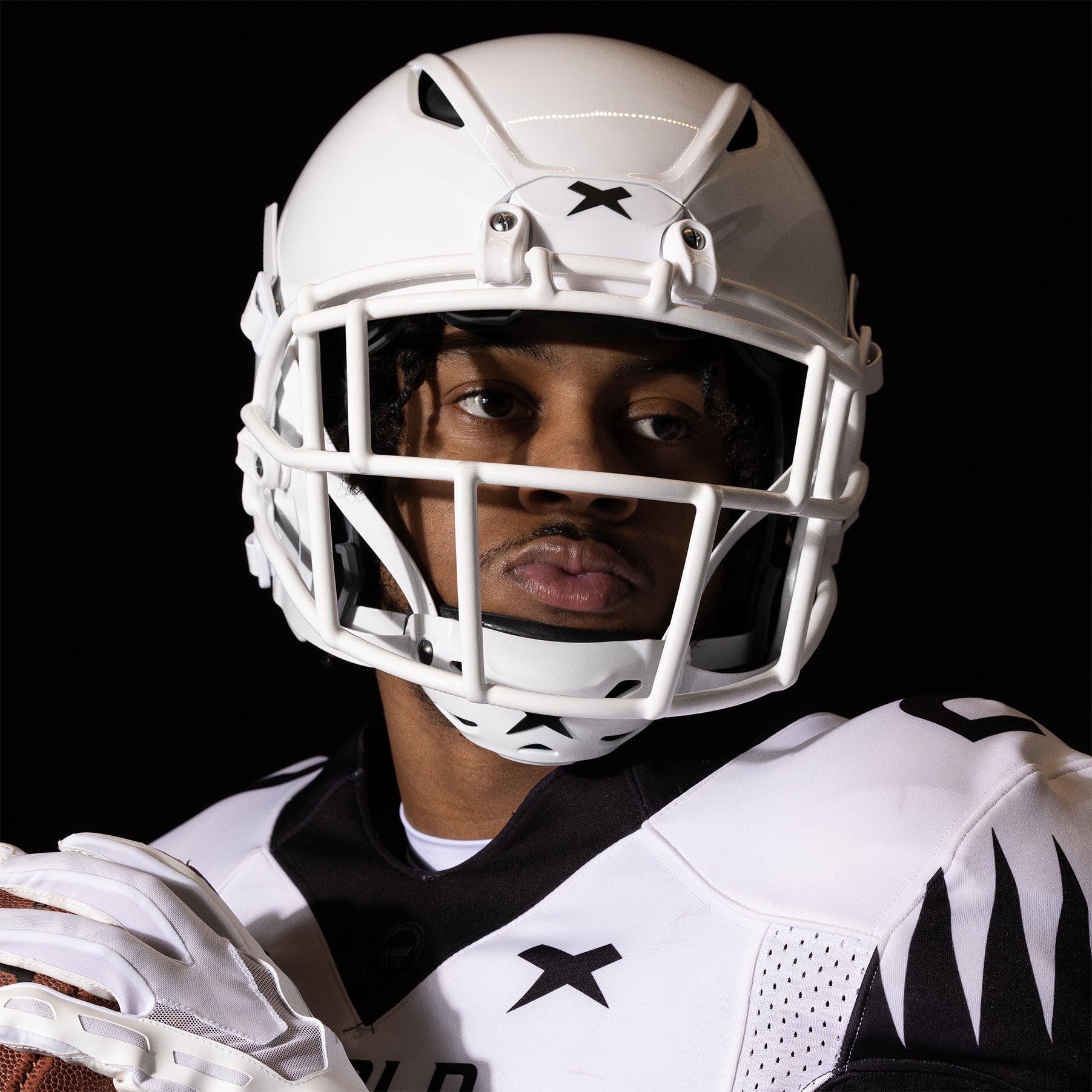 Player wearing a white shadow helmet