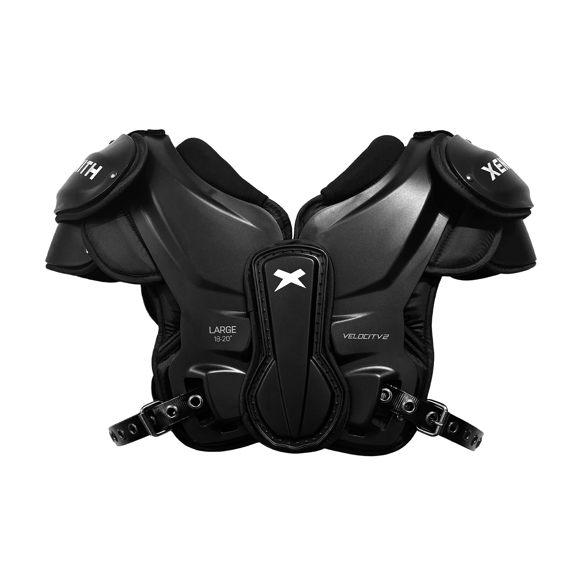 model::v2 | Black Velocity 2 shoulder pads from front.