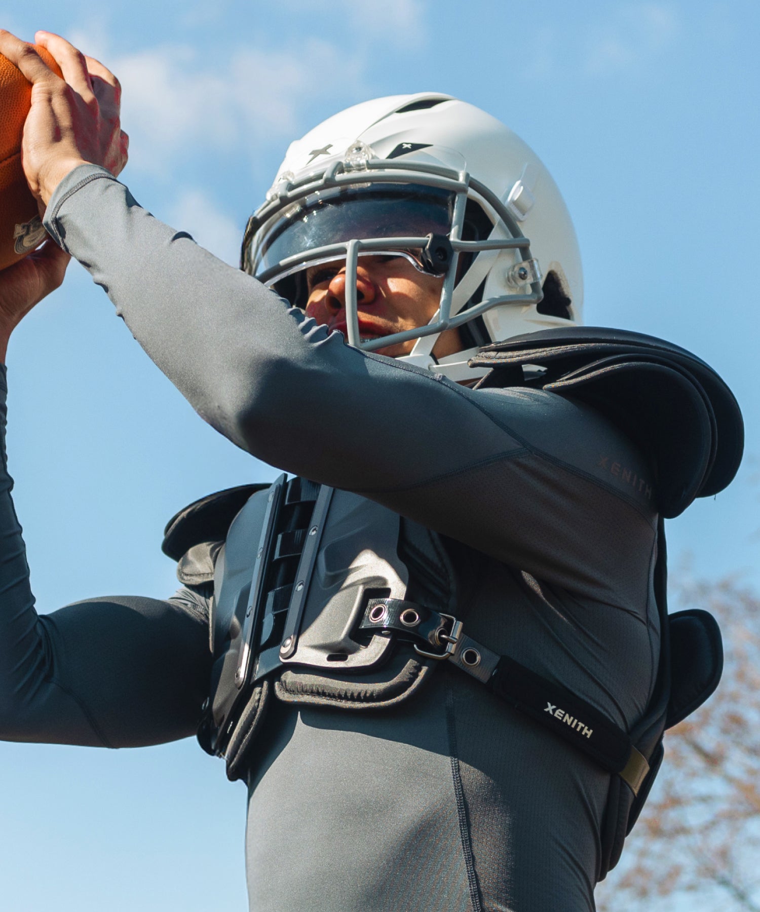 player catching a football in velocity 2 pro shoulder pads