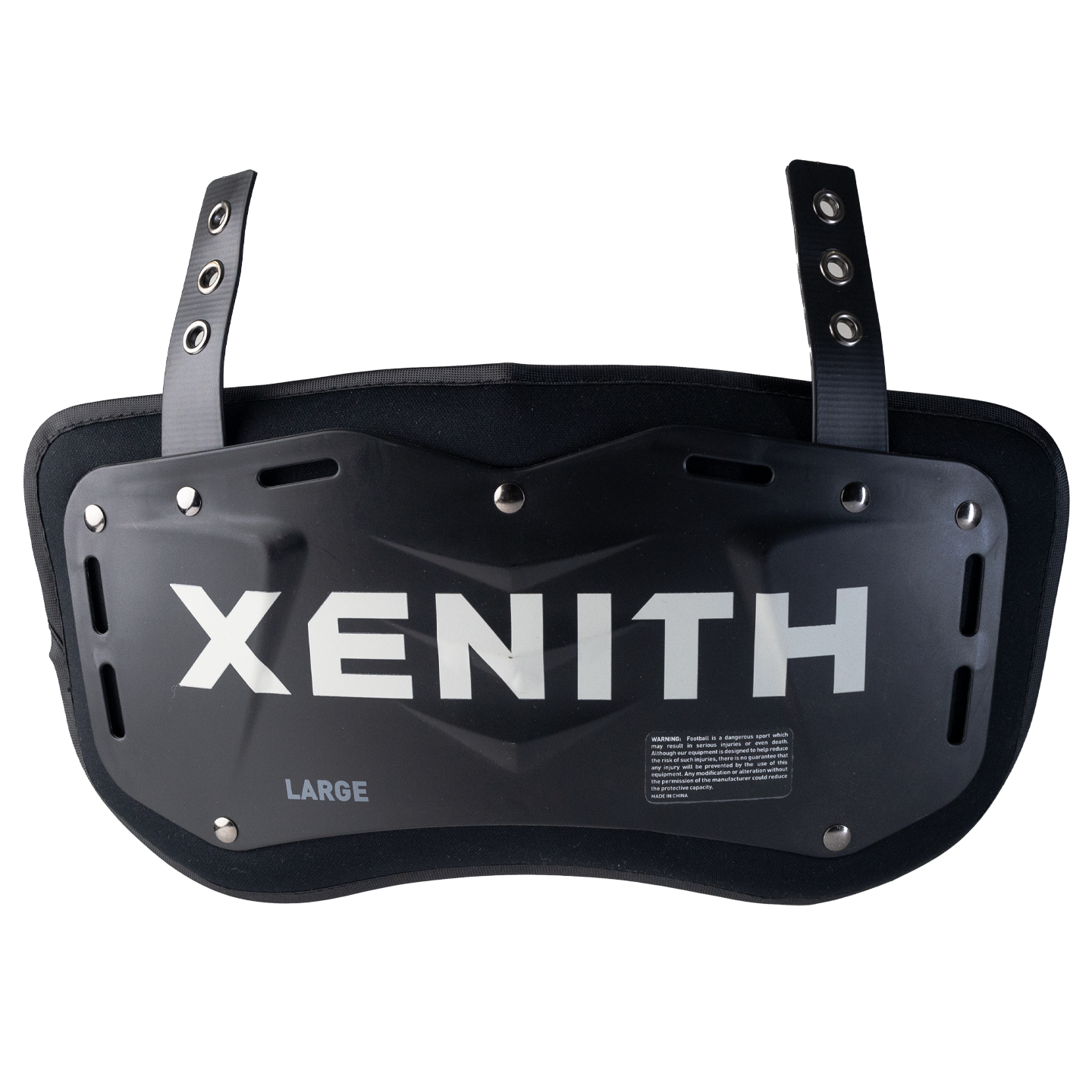 Color::black | Black Xenith back plate with white Xenith logo.