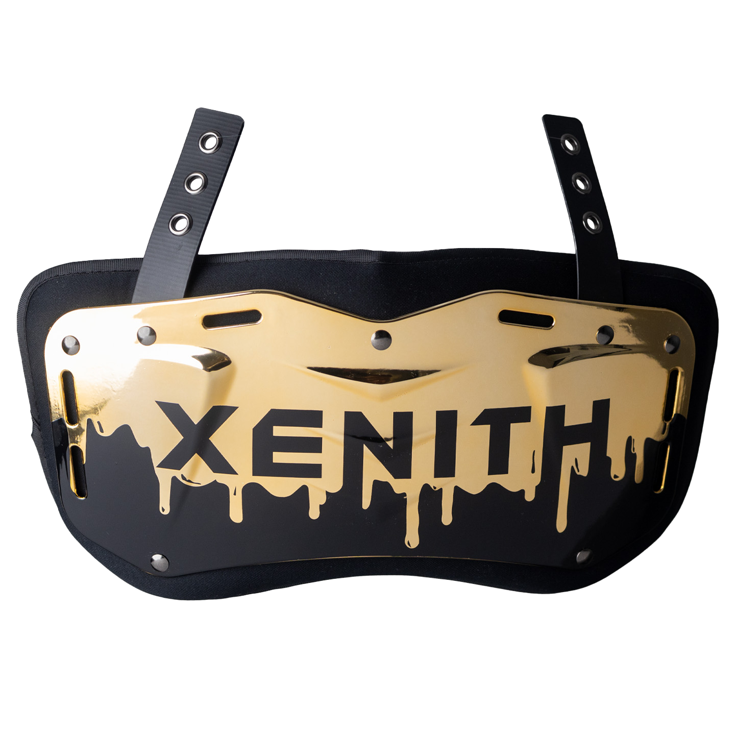 Color::gold drip | Black Xenith back plate with gold dripping from top.