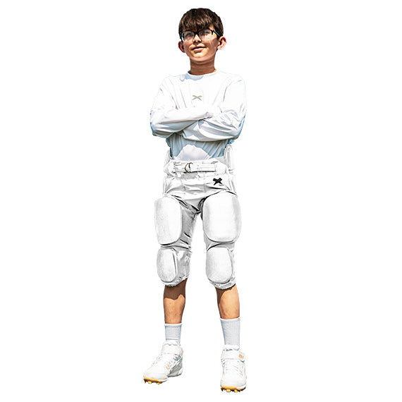 Color::white | White integrated pants from front on youth male model