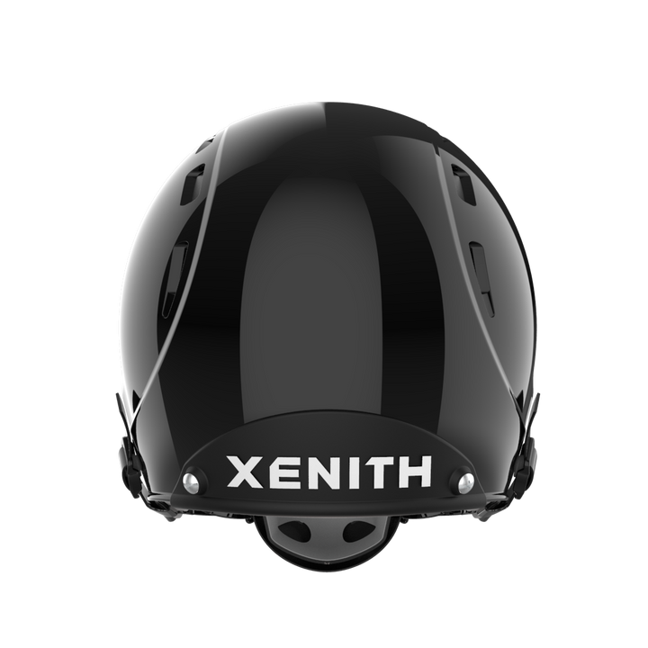 Color::black/black, facemask::xrs-21x | X2E+ football helmet with black shell and black XRS-21X facemask from rear.