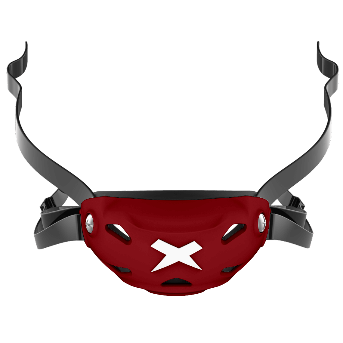 Cup color::cardinal, strap color::black | Cardinal Xenith 3DX chin cup on a black chin strap.