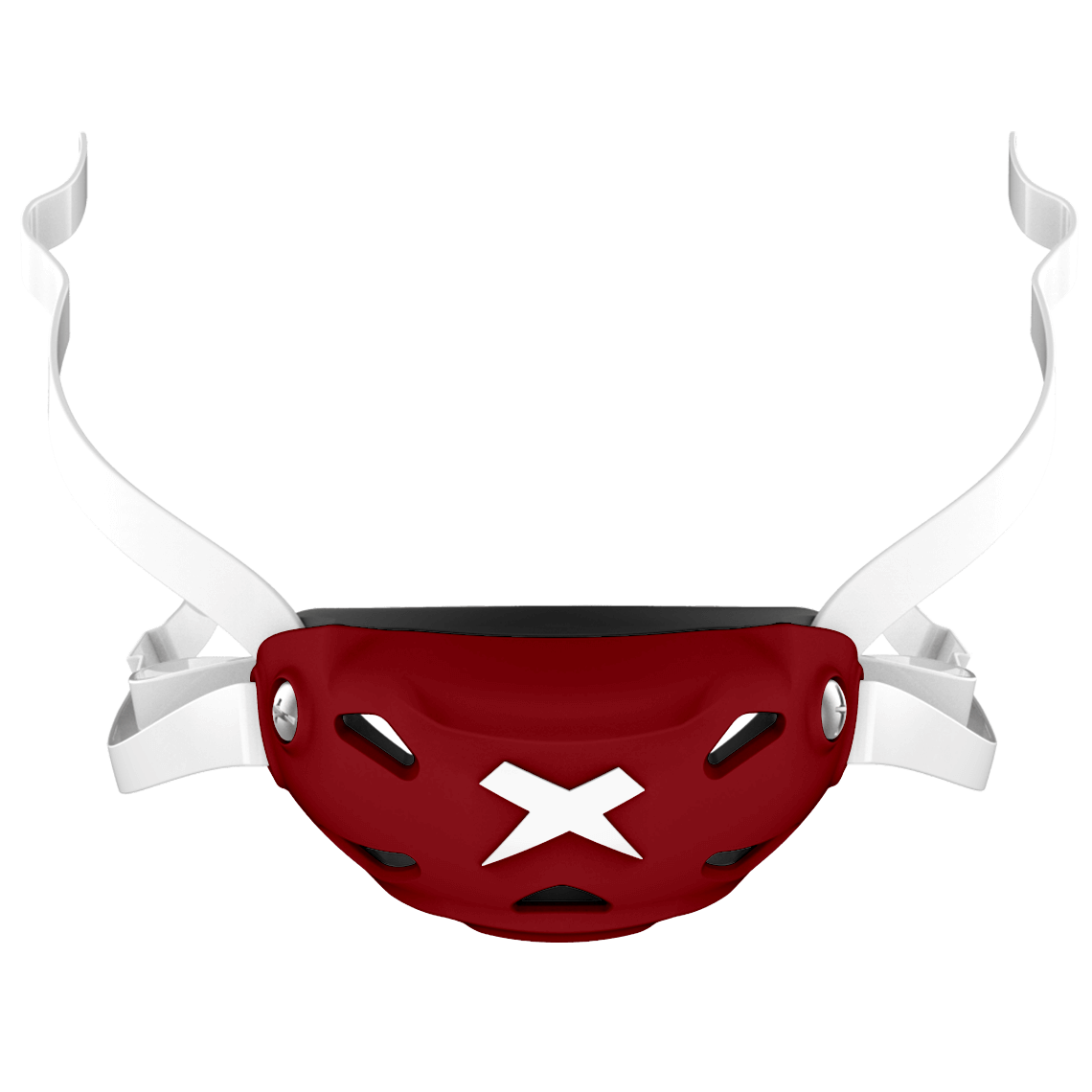 Cup color::cardinal, strap color::white | Cardinal Xenith 3DX chin cup on a white chin strap.