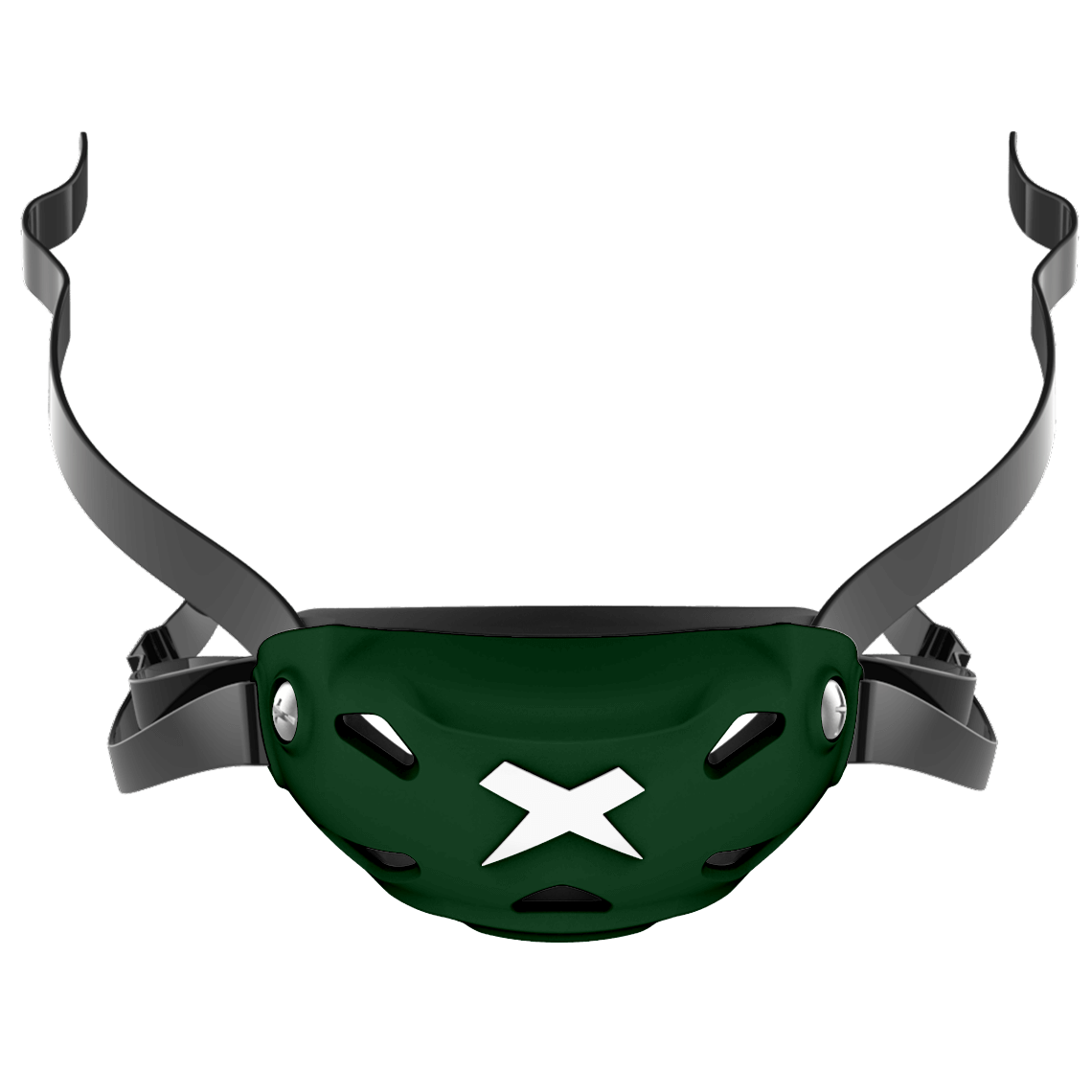 Cup color::dark green, strap color::black | Dark green Xenith 3DX chin cup on a black chin strap.