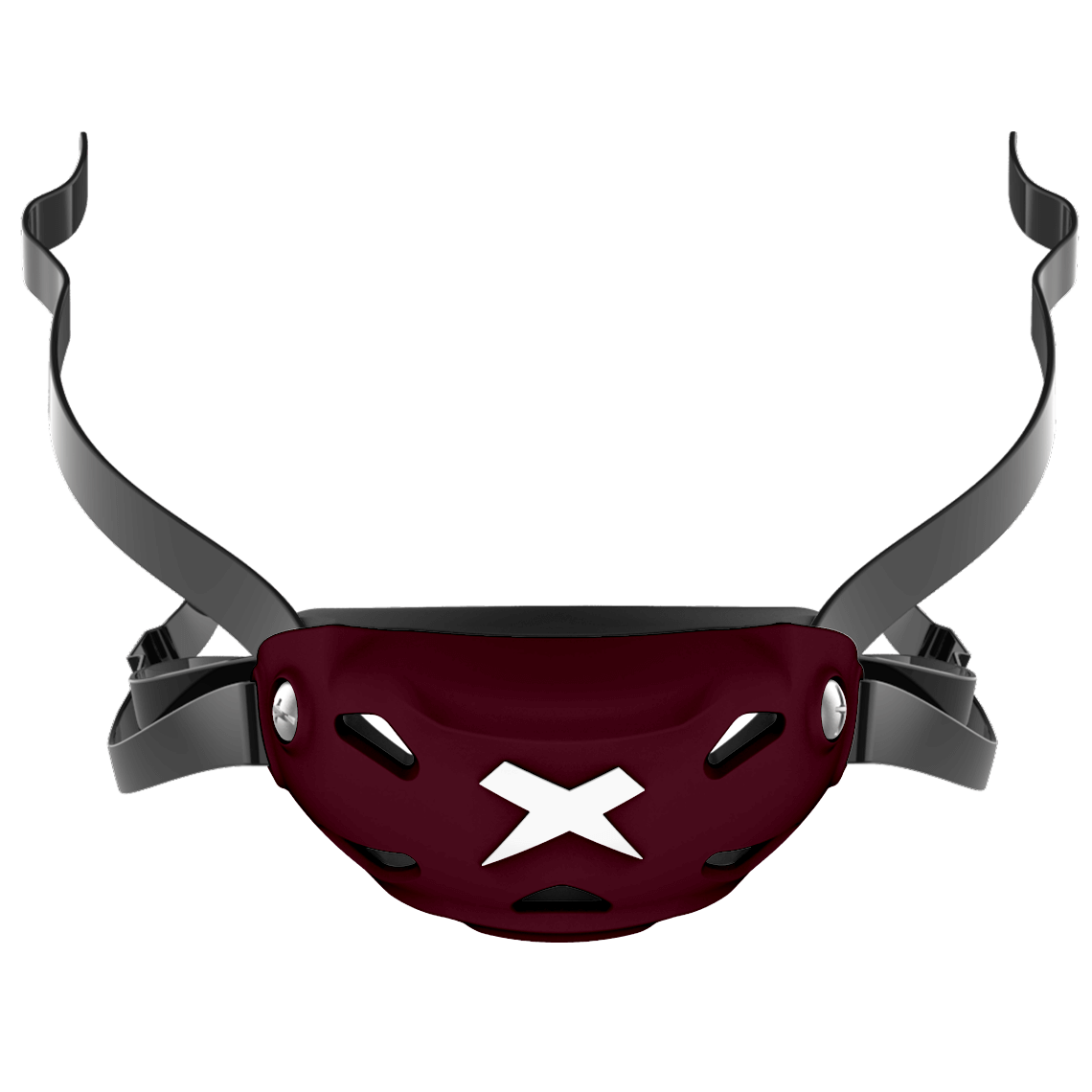 Cup color::maroon, strap color::black | Maroon Xenith 3DX chin cup on a black chin strap.