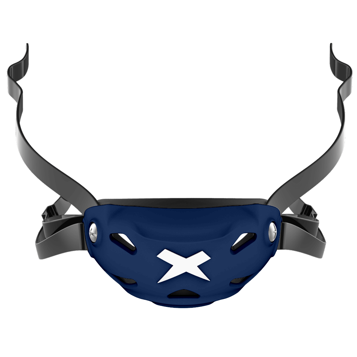 Cup color::navy, strap color::black | Navy Xenith 3DX chin cup on a black chin strap.