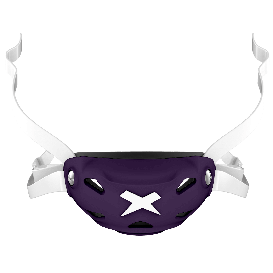 Cup color::purple, strap color::white | Purple Xenith 3DX chin cup on a white chin strap.