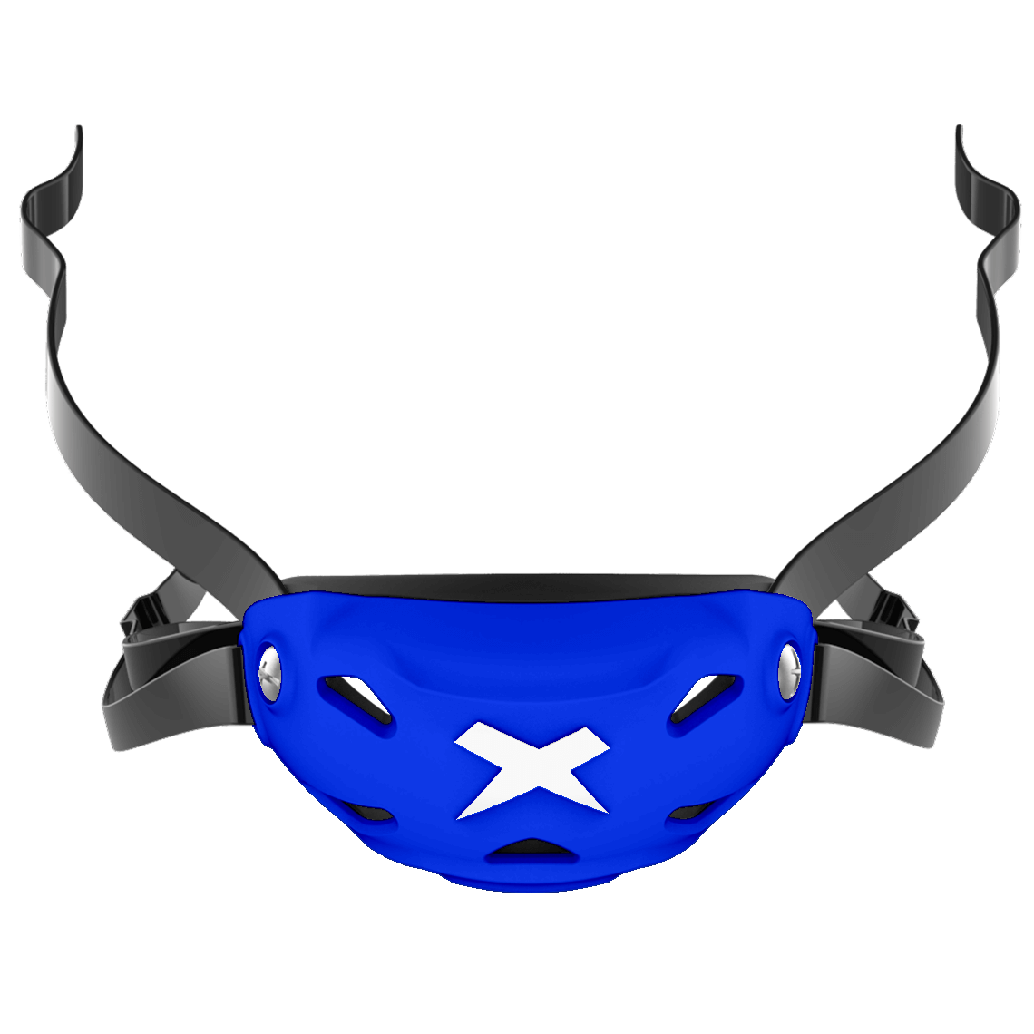 Cup color::royal blue, strap color::black | Royal blue Xenith 3DX chin cup on a black chin strap.