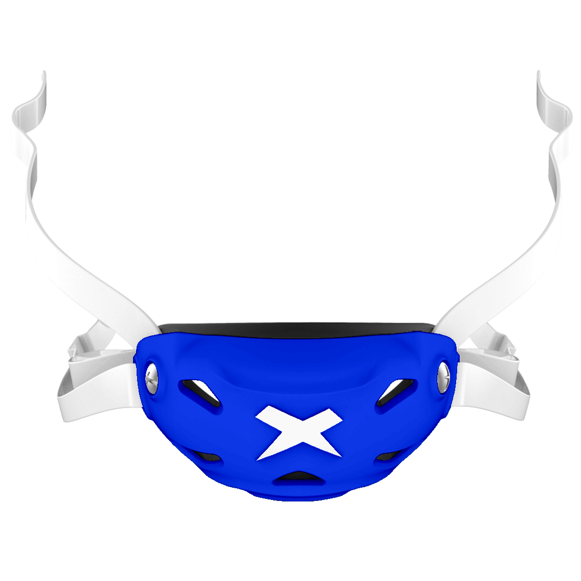 Cup color::royal blue, strap color::white | Royal blue Xenith 3DX chin cup on a white chin strap.