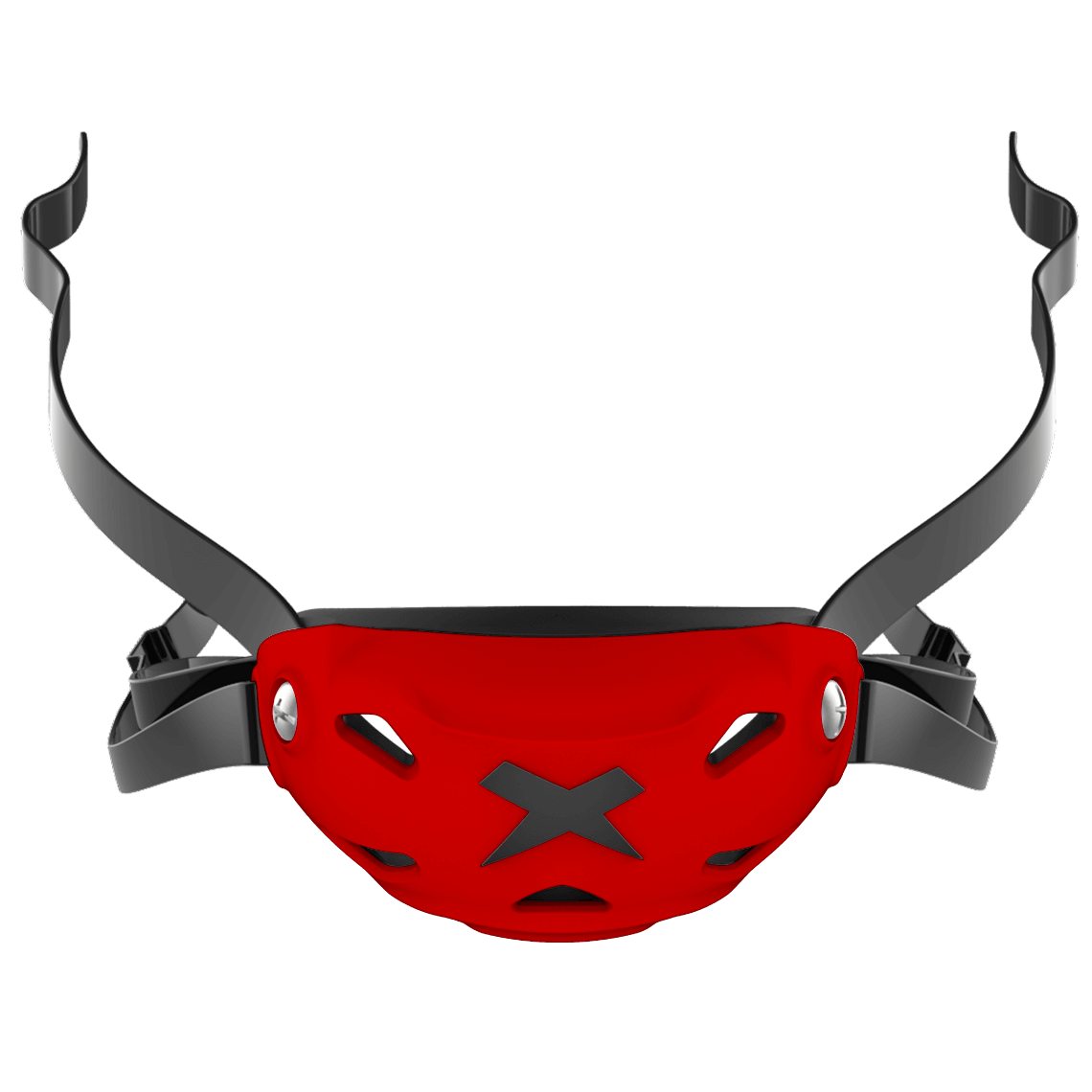 Cup color::scarlet, strap color::black | Scarlet Xenith 3DX chin cup on a black chin strap.