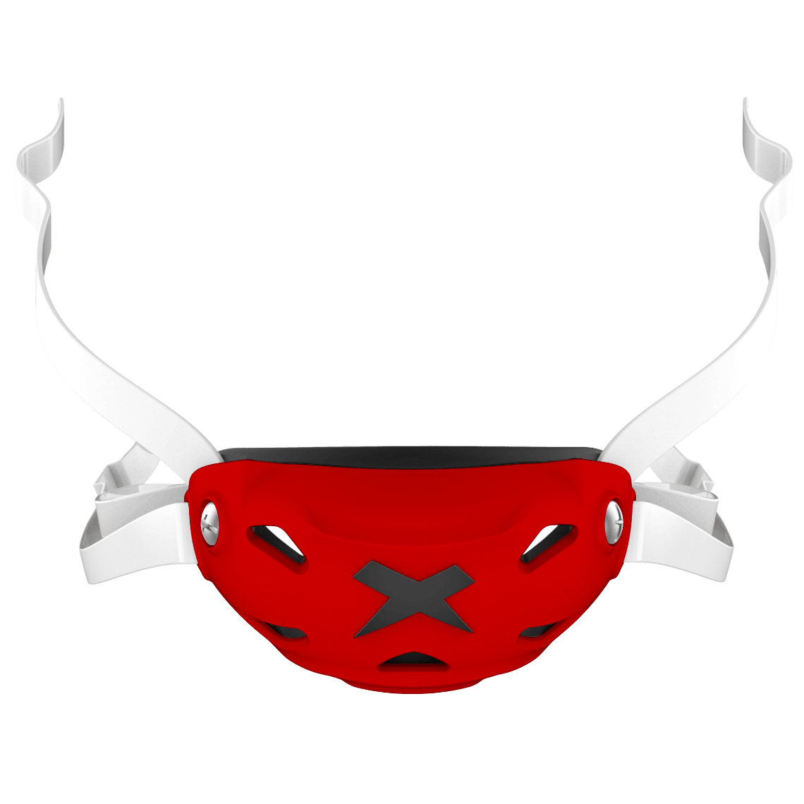 Cup color::scarlet, strap color::white | Scarlet Xenith 3DX chin cup on a white chin strap.