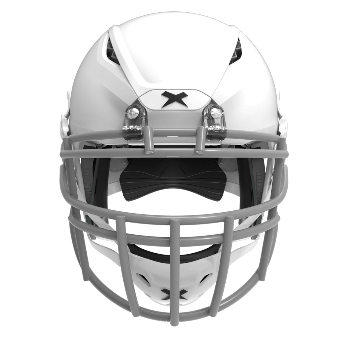 Color::matte white/grey, facemask::xrn-22x | Shadow XR football helmet with matte white shell and gray XRN-22X facemask from front.