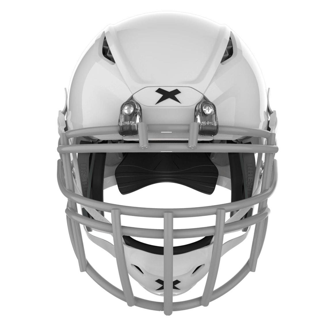 Color::white/grey, facemask::xrn-22x | Shadow XR football helmet with white shell and gray XRN-22X facemask from front.