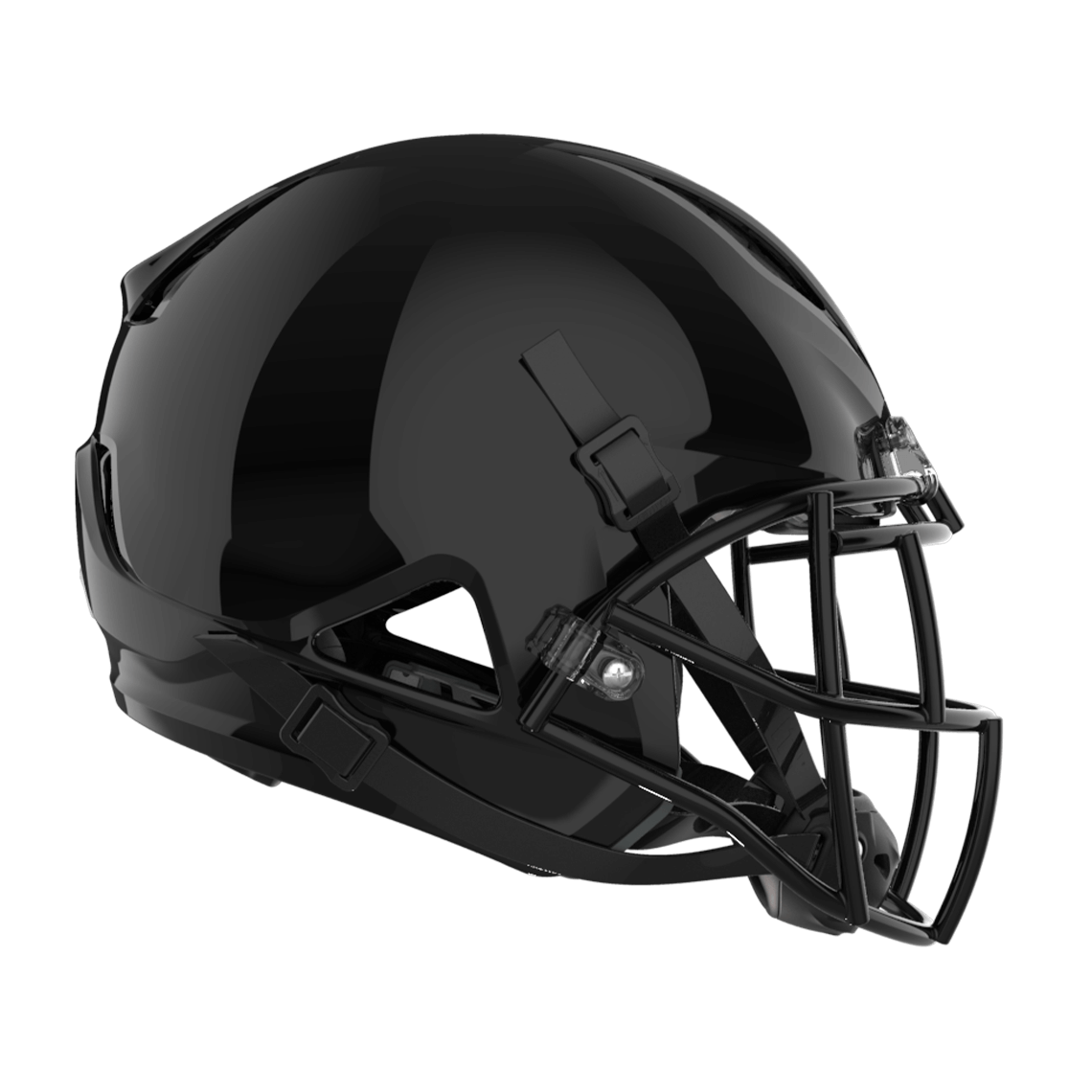 Color::black/black, facemask::xrs-21s | Shadow XR football helmet with black shell and black XRS-21S facemask from profile.