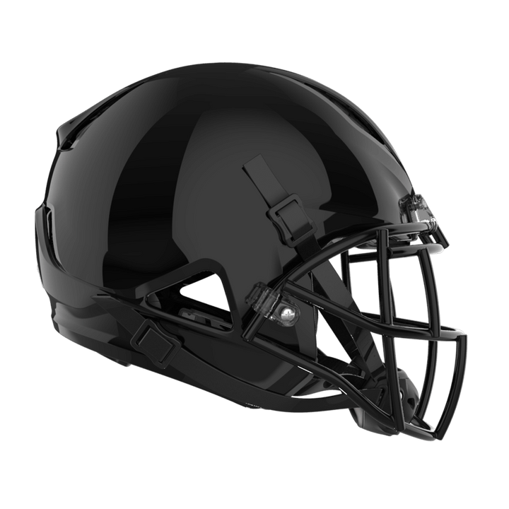 Color::black/black, facemask::xrs-21s | Shadow XR football helmet with black shell and black XRS-21S facemask from profile.