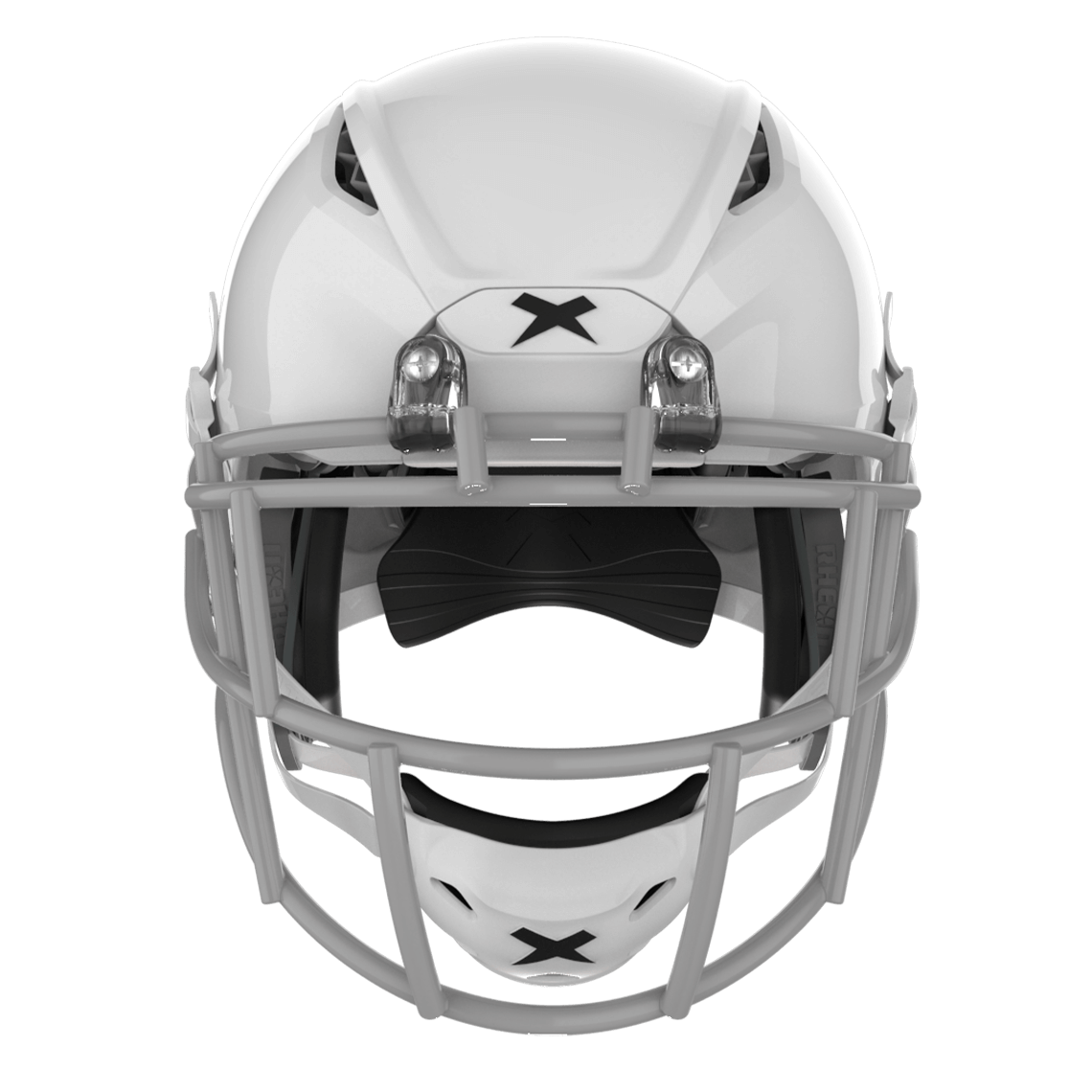 Color::white/grey, facemask::xrs-21s | Shadow XR football helmet with white shell and gray XRS-21S facemask from front.