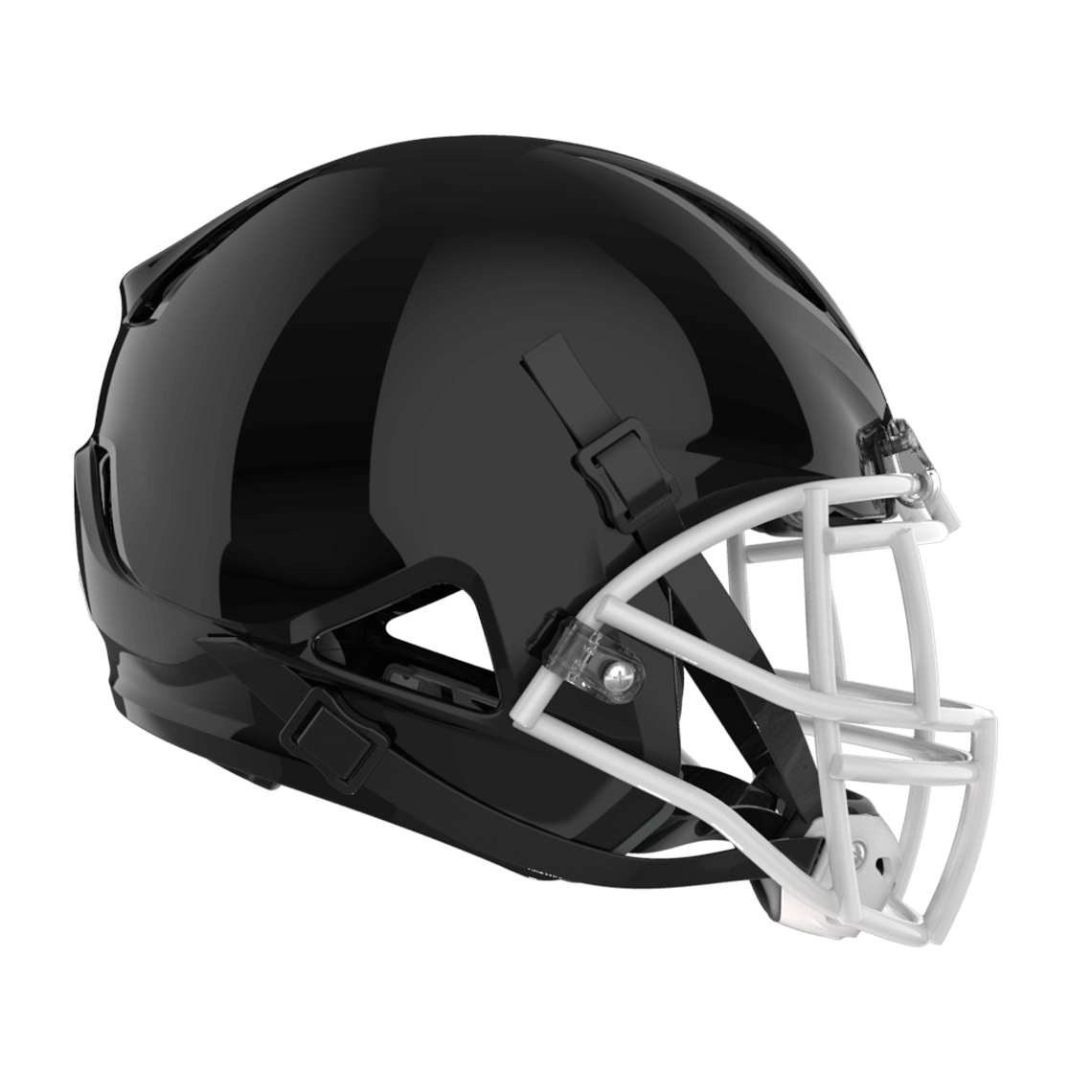 Color::black/white, facemask::xrs-22s | Shadow XR football helmet with black shell and white XRS-22S facemask from profile.