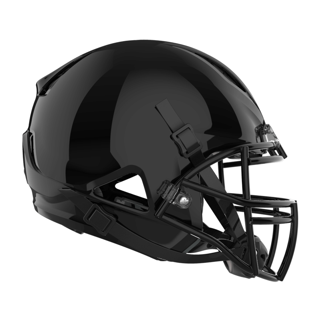 Color::black/black, facemask::xrn-22x | Shadow XR football helmet with black shell and black XRN-22X facemask from profile.