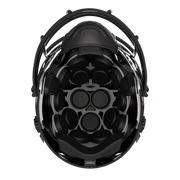 #Color_black/black, facemask::xrs-21x | Shadow football helmet with black shell and black XRS-21X facemask from bottom.