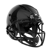 #Color_black/black, facemask::xrs-21x | Shadow football helmet with black shell and black XRS-21X facemask from front diagonal.