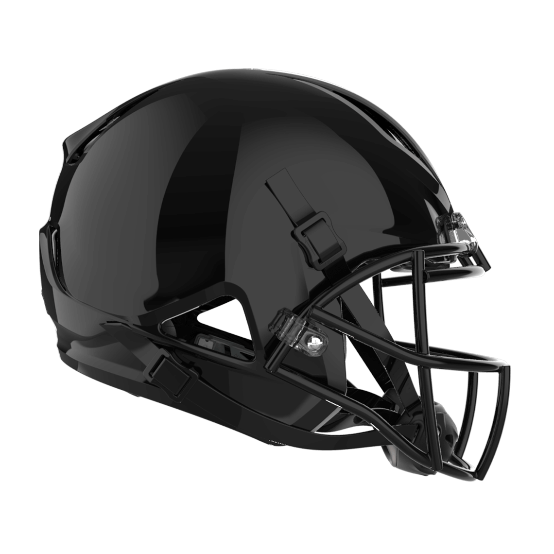 #Color_black/black, facemask::xrs-21x | Shadow football helmet with black shell and black XRS-21X facemask from profile.